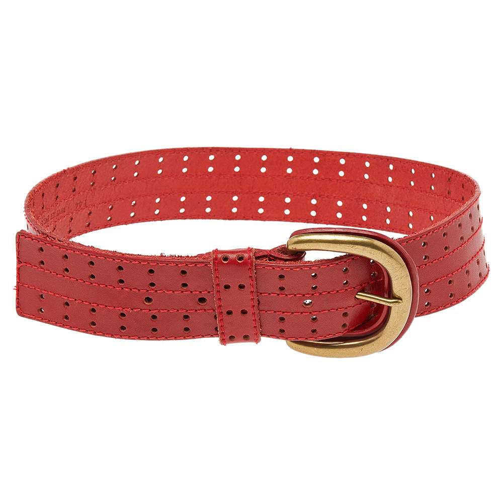 Dior Perforated Red Leather Waist Belt 74CM