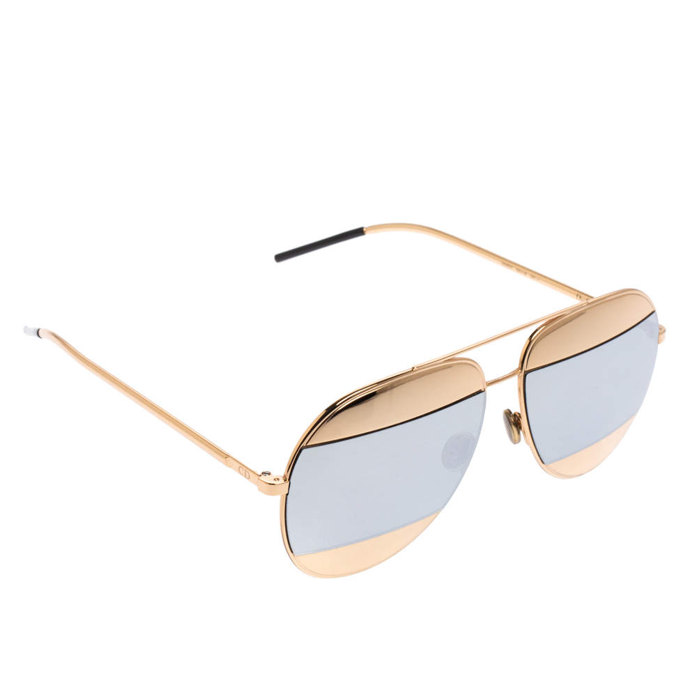 Pre Owned Dior Gold/Grey Acetate DiorSplit1 Mirror Aviator Sunglasses