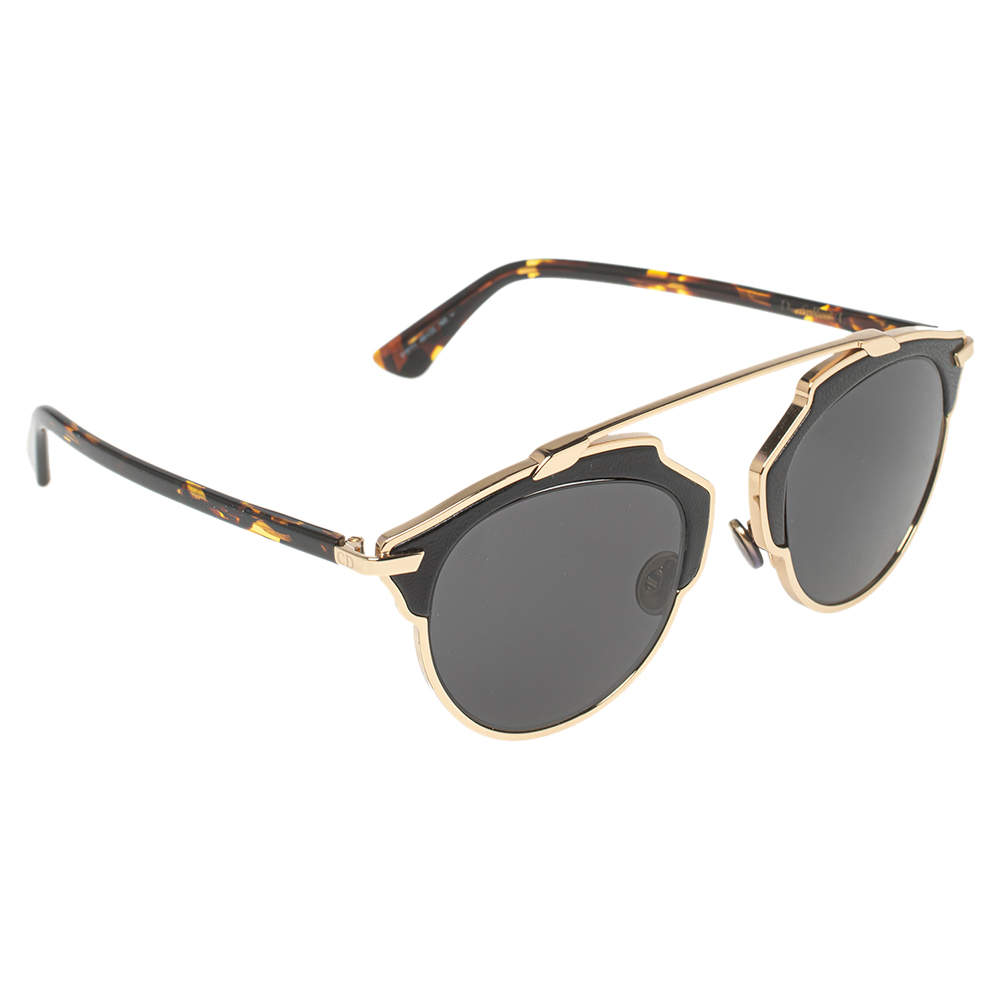 Pre Owned Dior Gold & Black/ Vintage Black Mirrored SoReal Sunglasses
