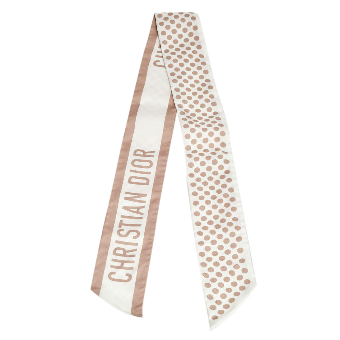 مملوكة مسبقًا Dior Cream & Beige Polka Dot Silk Scarf