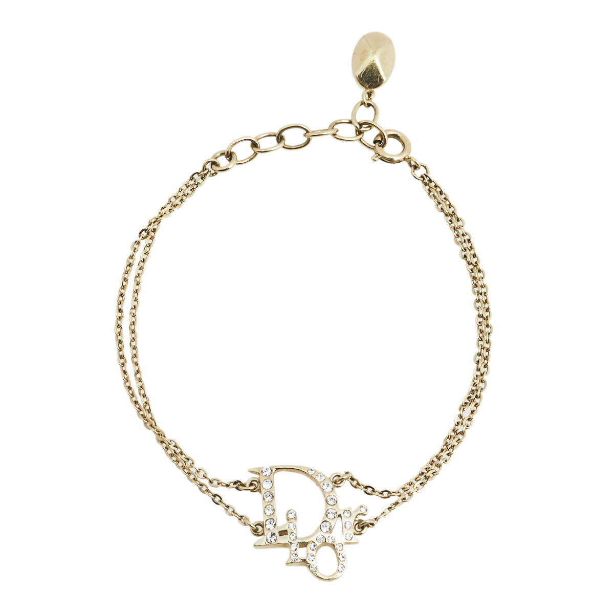 Pre Owned Dior Gold Tone Crystal Oblique Charm Bracelet