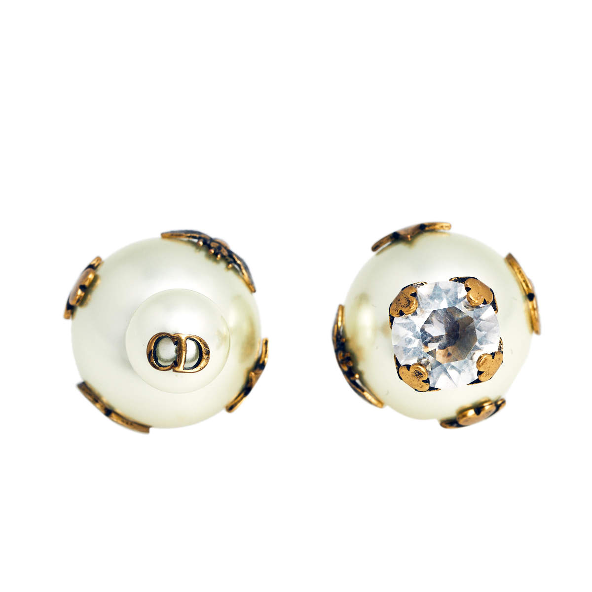 مملوكة مسبقًا Dior Mise En Dior Tribal Bee Faux Pearl & Crystal Asymmetric Stud Earrings
