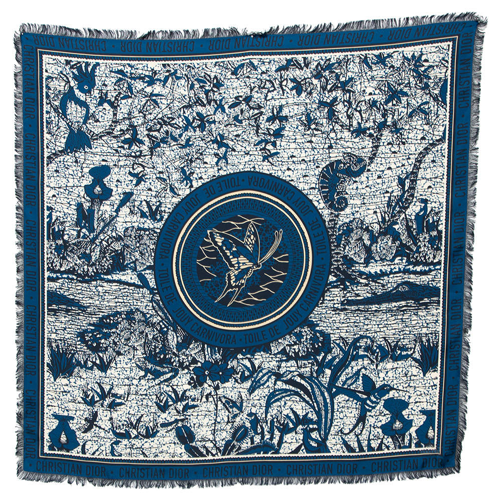 Pre Owned Dior Navy Blue Wax Carnivora Silk Square Scarf