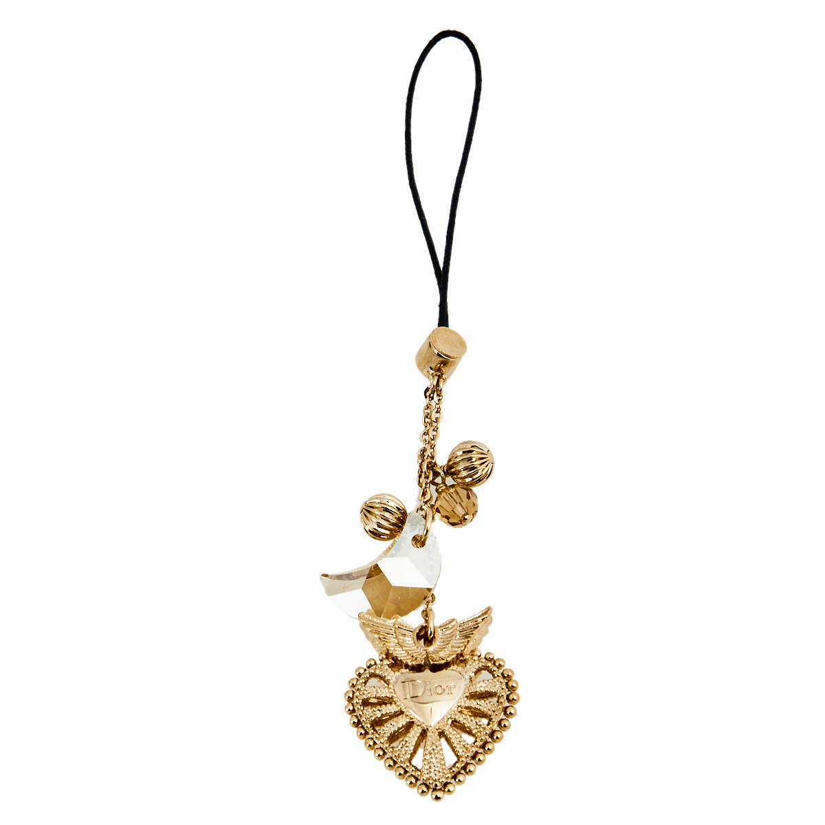 Dior Gold Tone Heart & Crystal Moon Phone Charm
