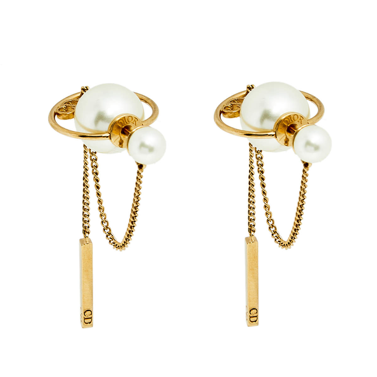 Pre Owned Christian Dior Faux Pearl Chain Tribales Dangle Earrings