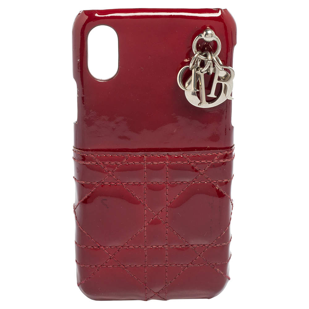Dior Red Cannage Patent Leather Lady Dior iPhone X/XS Case