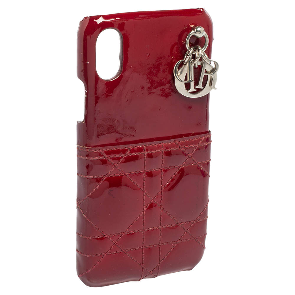 Dior Red Cannage Patent Leather Lady Dior iPhone X/XS Case