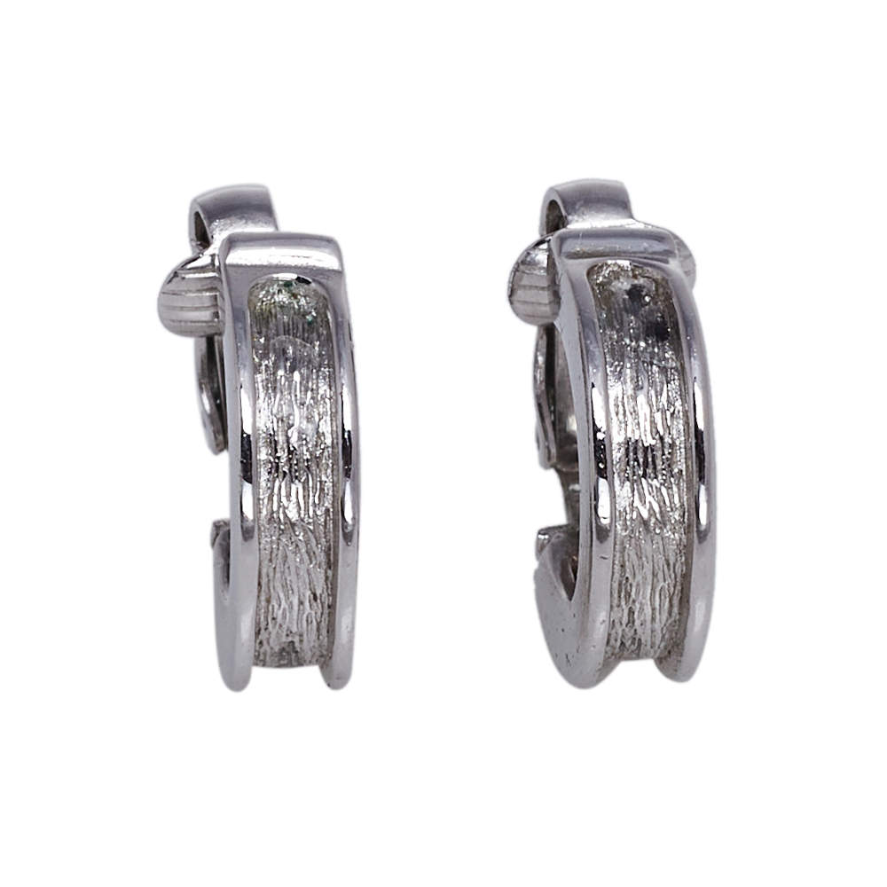 Pre Owned Dior Vintage Brushed Silver Tone Half Hoop Clip-on Earrings