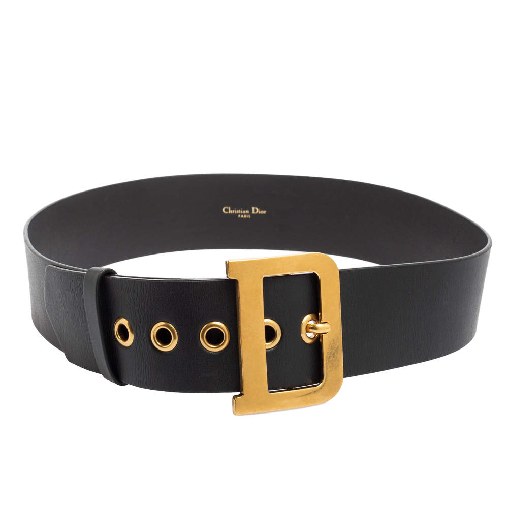 Pre Owned Dior Black Leather Diorquake Buckle Belt 90CM