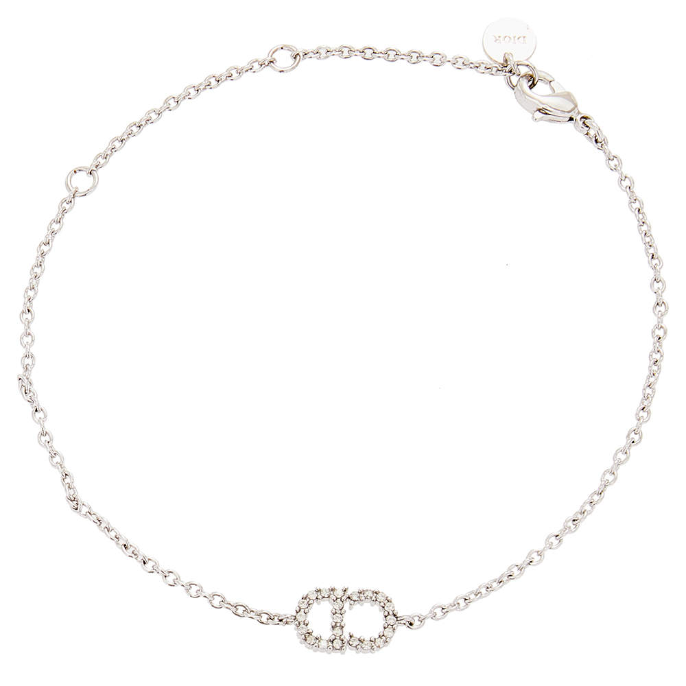 Pre Owned Dior Claire D Lune Crystals Silver Tone Metal Link Bracelet