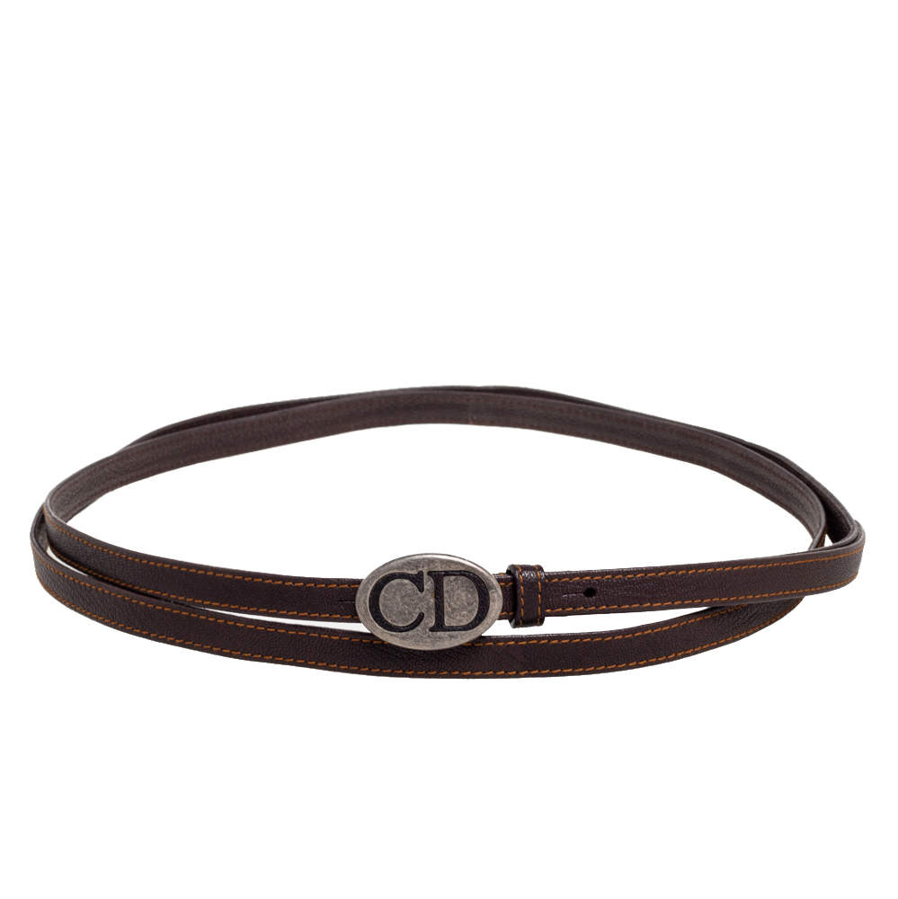 مملوكة مسبقًا Dior Dark Brown Leather CD Logo Double Waist Belt 90CM