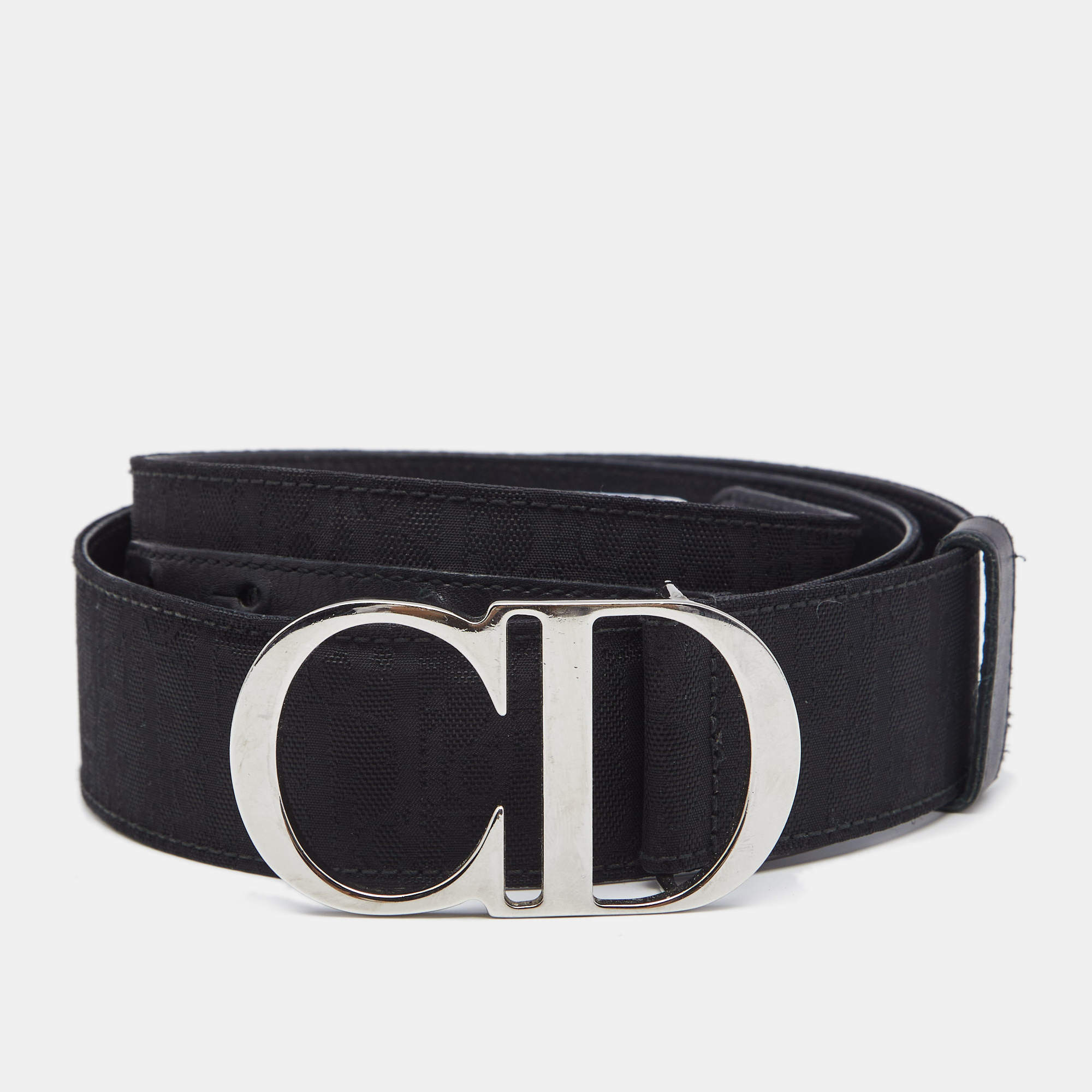 Dior Black Oblique Canvas CD Logo Buckle Belt 85CM