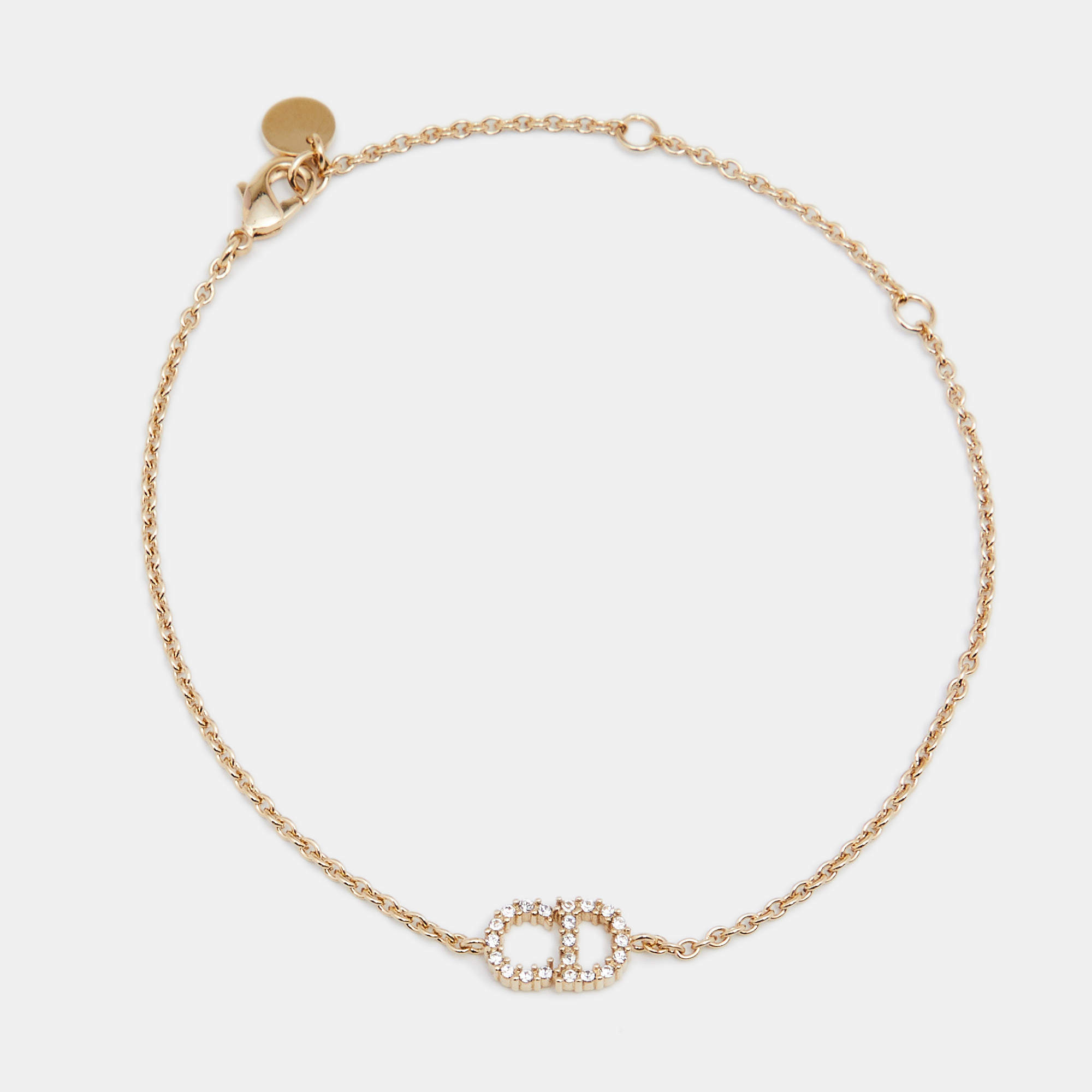 Dior Clair D Lune Crystal Logo Gold Tone Bracelet 