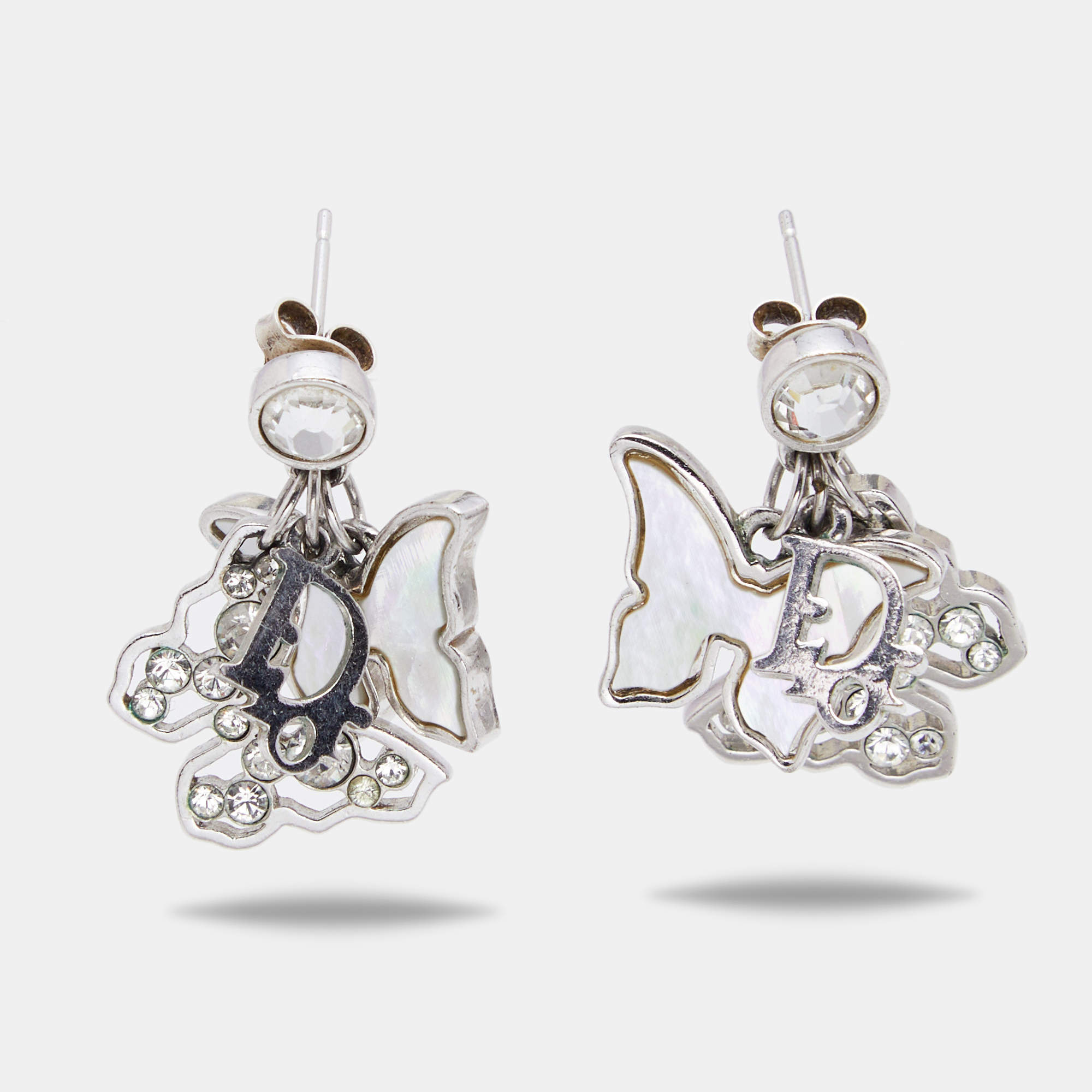 Dior Oblique Mother of Pearl Crystals Butterfly Silver Tone