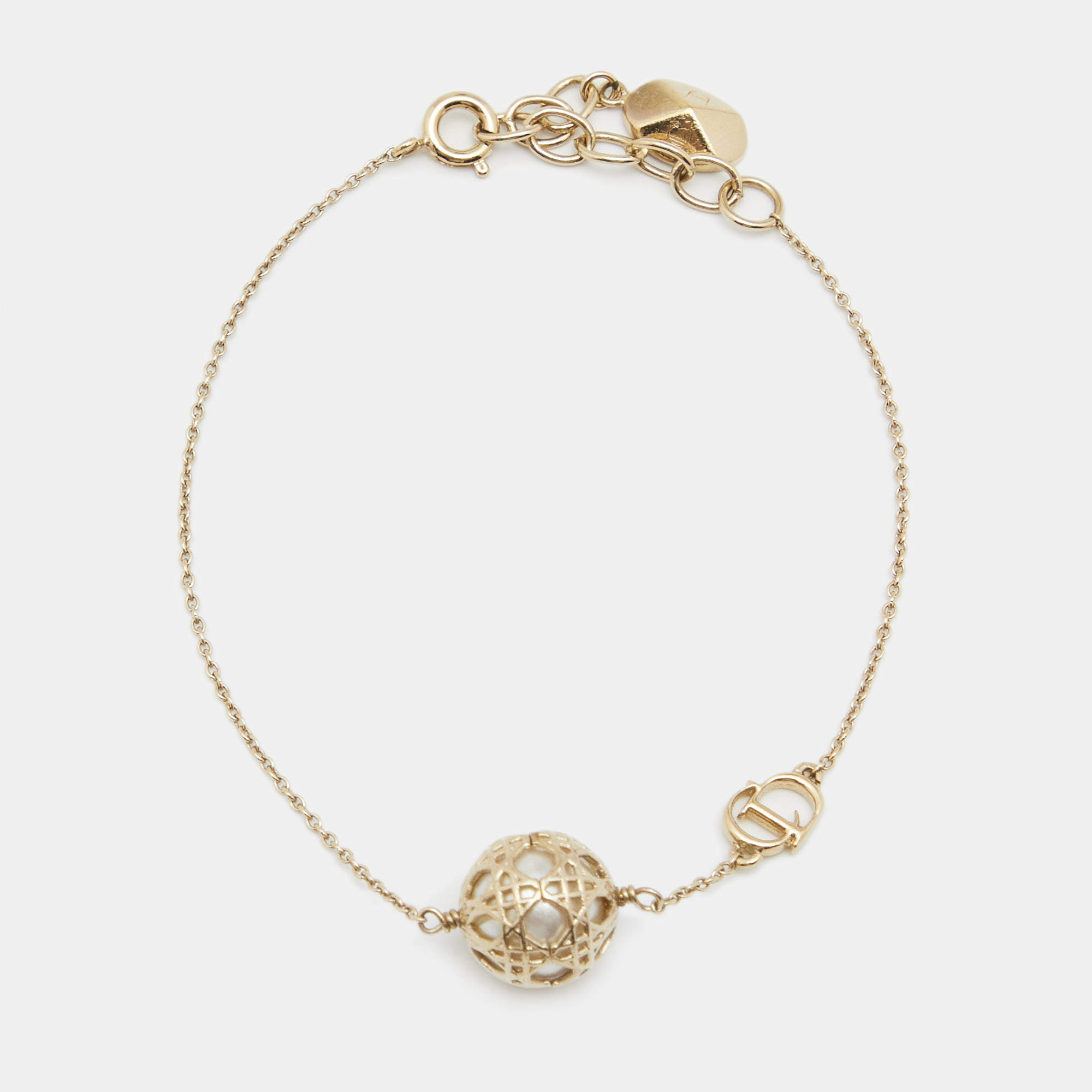 Pre Owned Dior Tribales  Faux Pearl Gold Tone Metal Bracelet