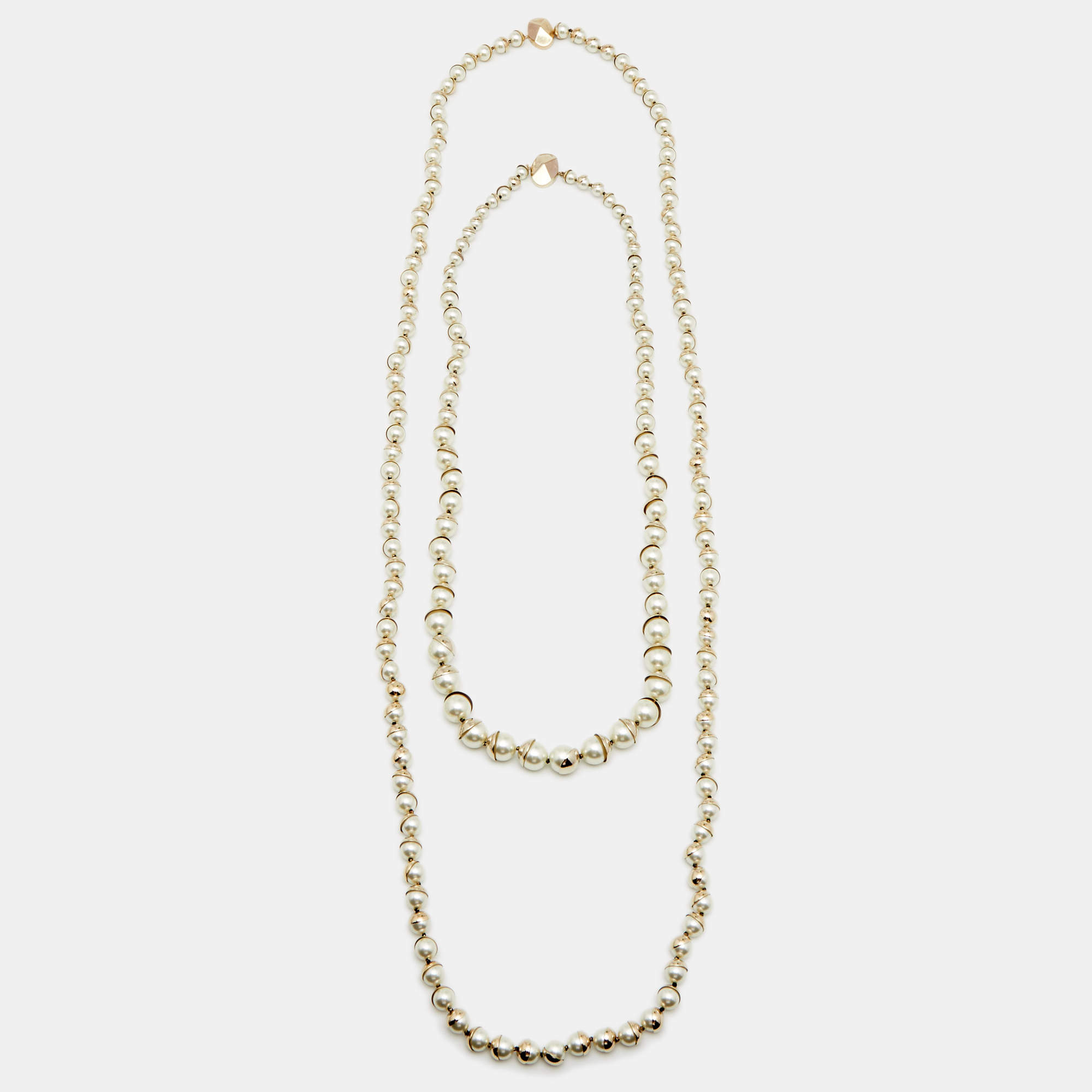 Dior Miss En Dior Faux Pearls Gold Tone Metal Set of 2 Necklaces