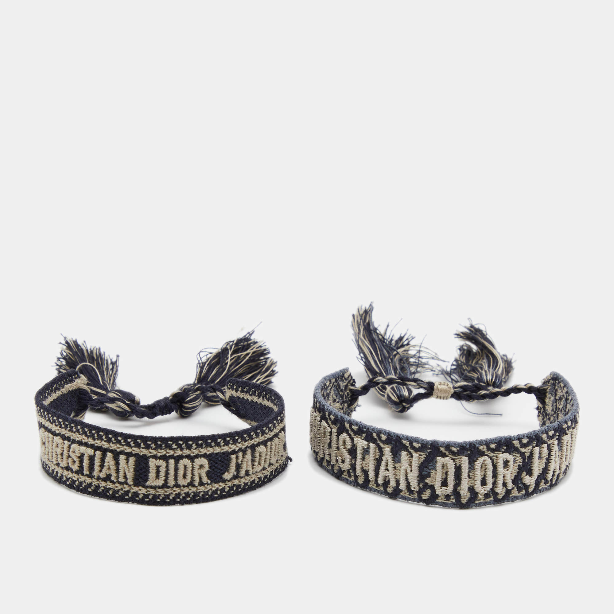 مملوكة مس بقًا Dior J'adior Navy Blue Woven Cotton Set of Two Adjustable Tassel Bracelets