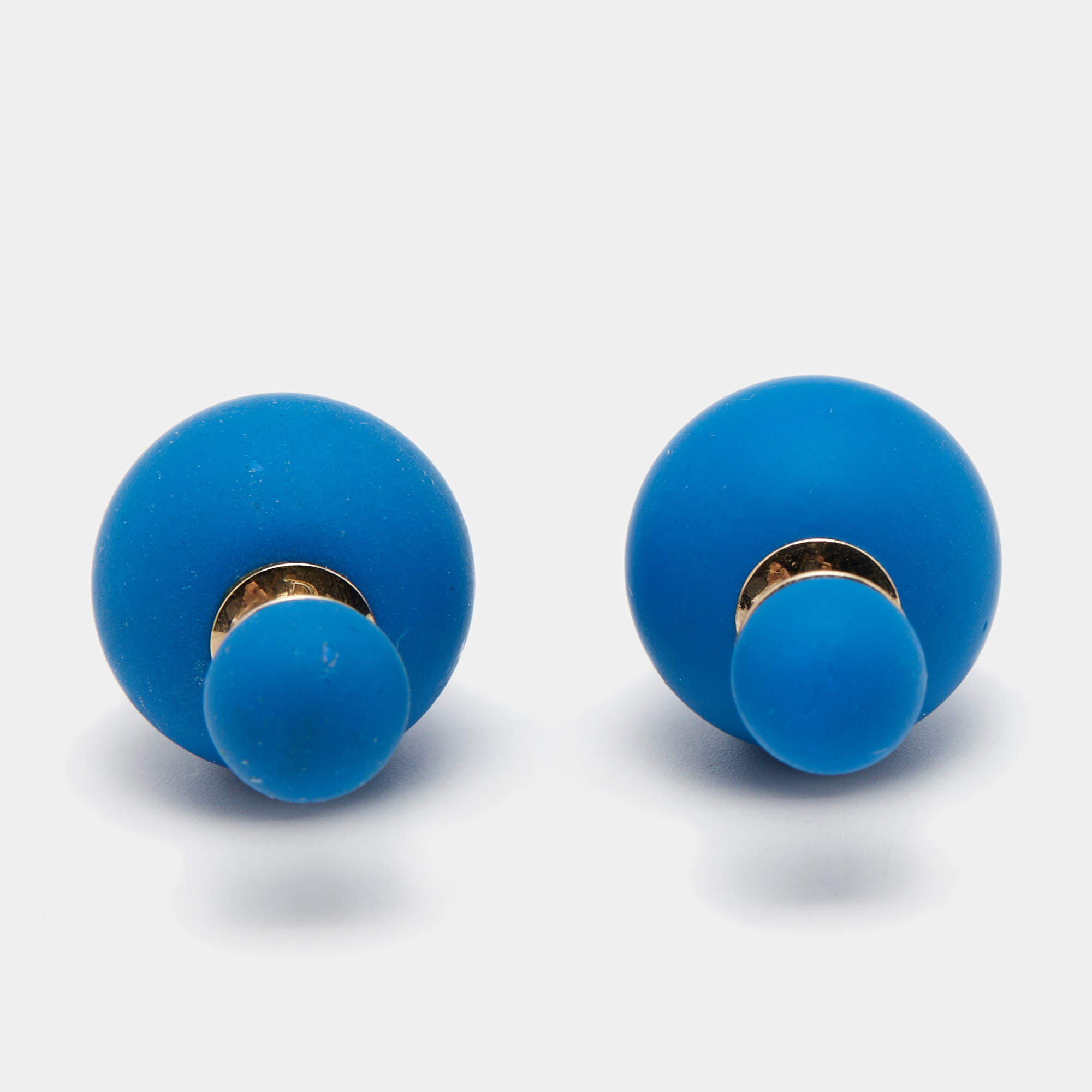 Pre Owned Dior Tribale Mise en Dior Matte Blue Gold Tone Stud Earrings