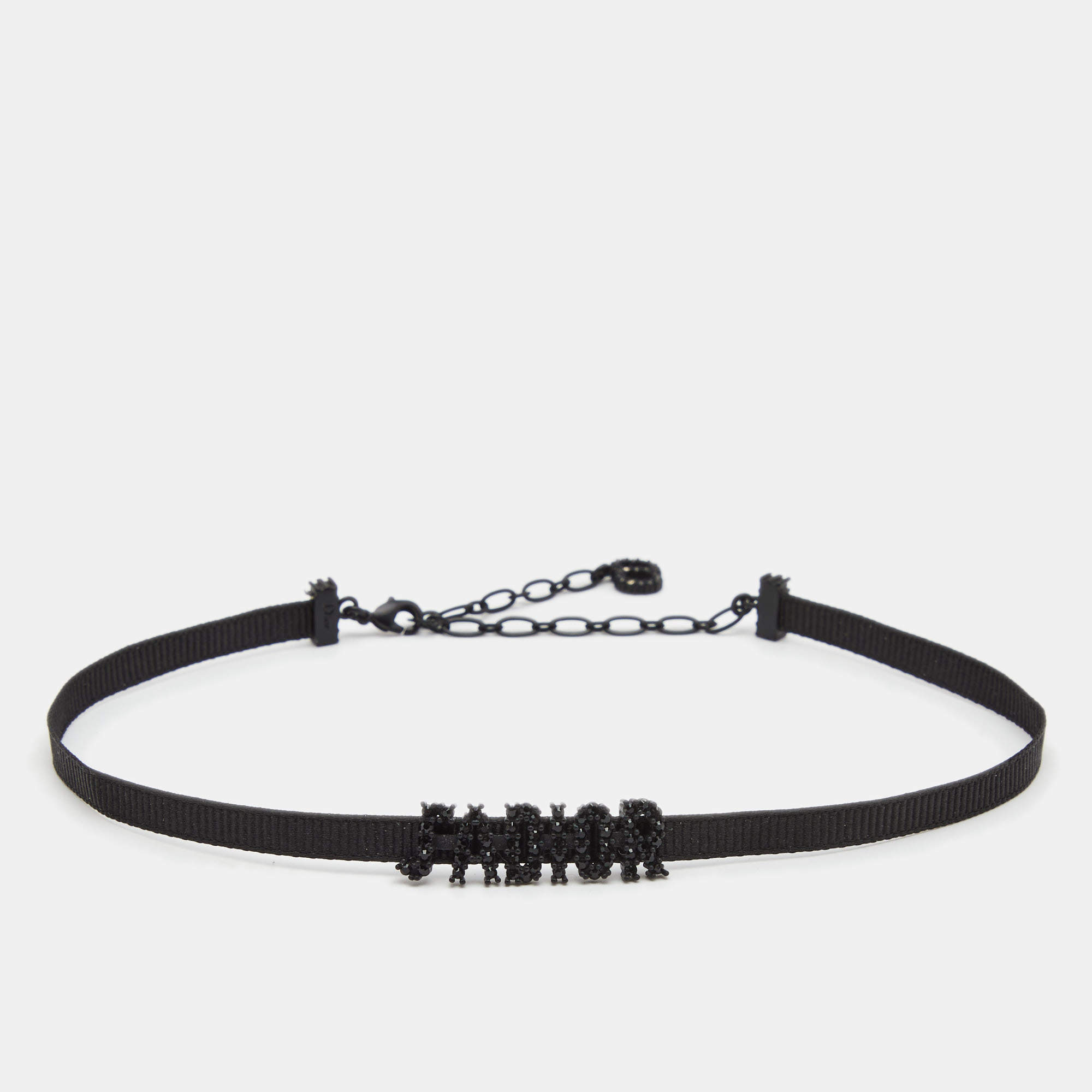 Pre Owned Dior Black J'adior Crystal Studded Choker Necklace