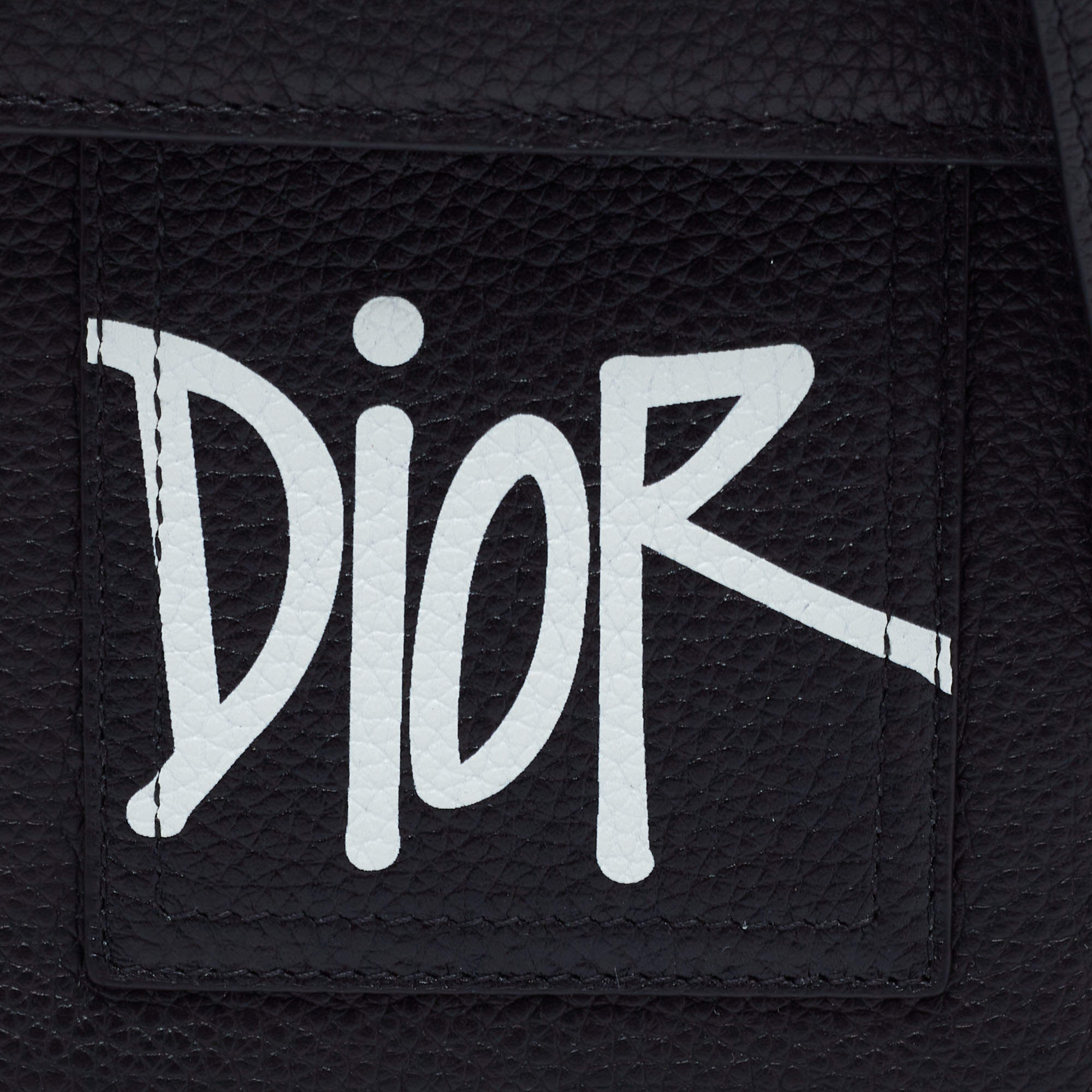Dior x Shawn Stussy Black Leather Logo Phone Holder Crossbody Bag