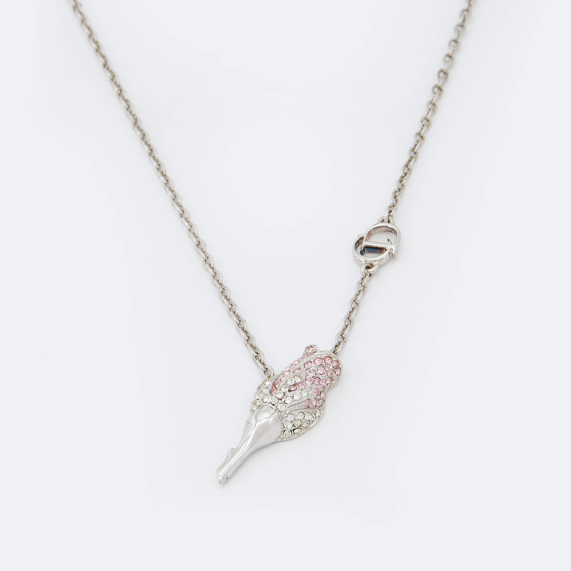  Dior Silver Tone Crystal Studded Rose Chain Bracelet