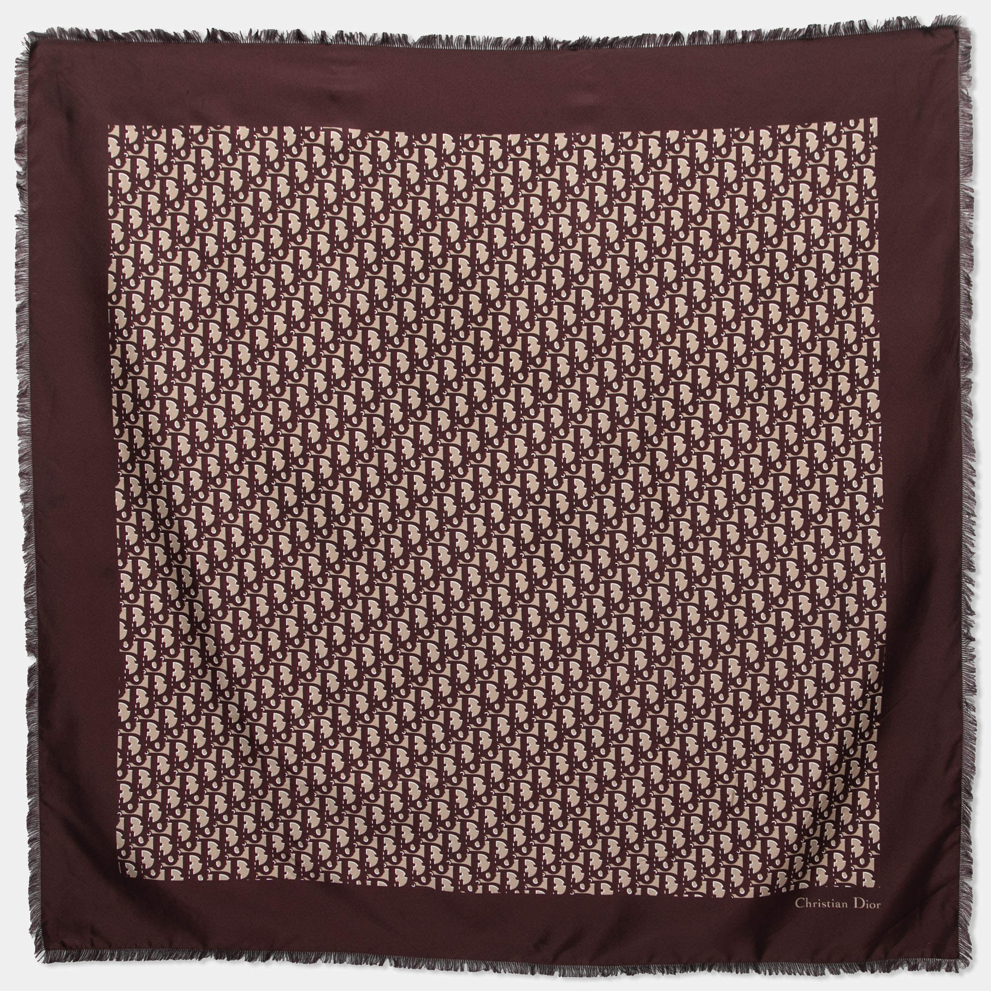 Pre Owned Dior Burgundy Oblique Silk Scarf