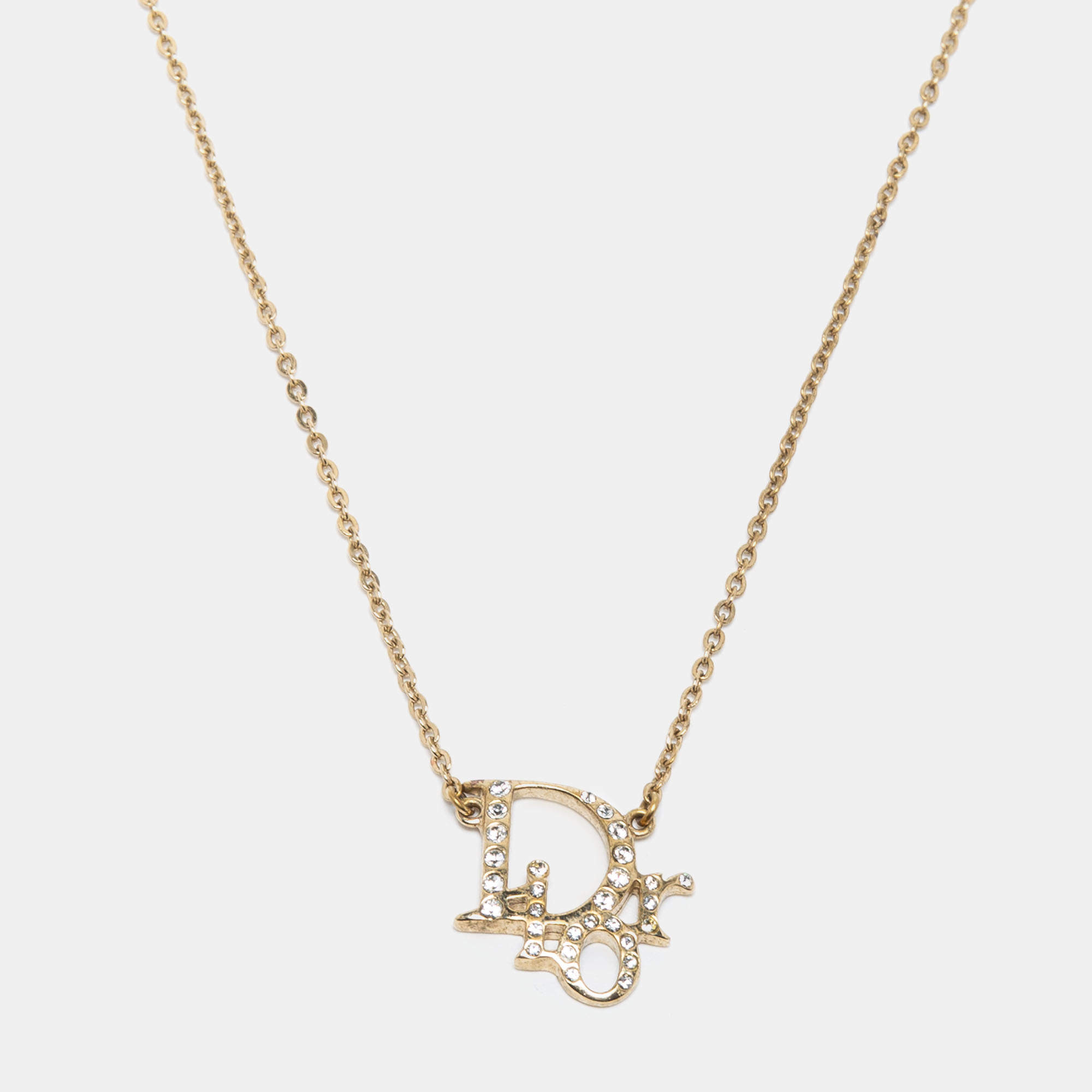 Dior Oblique Crystal Gold Tone Necklace