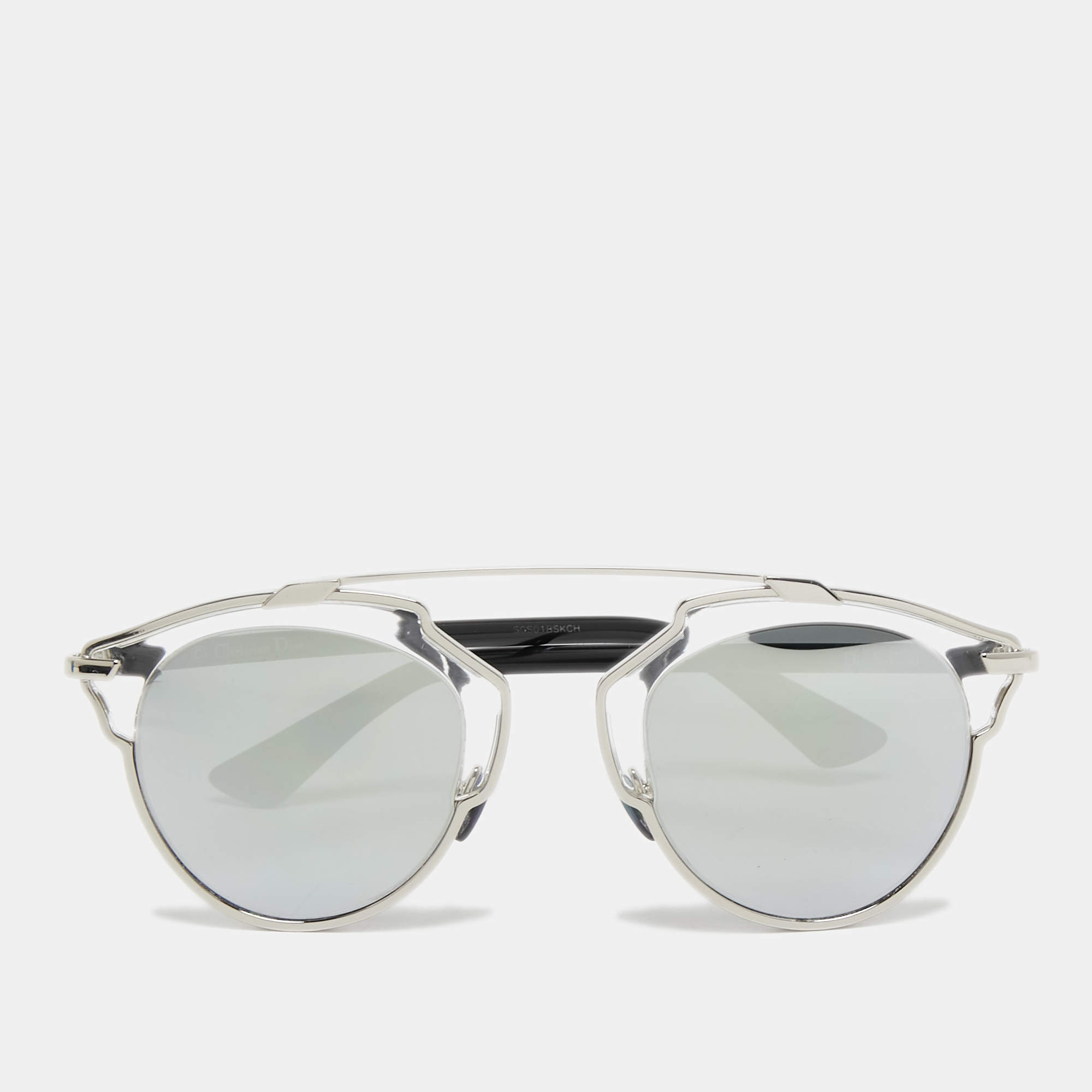 Pre Owned Dior Black/Silver So Real Mirrored Round Sunglasses