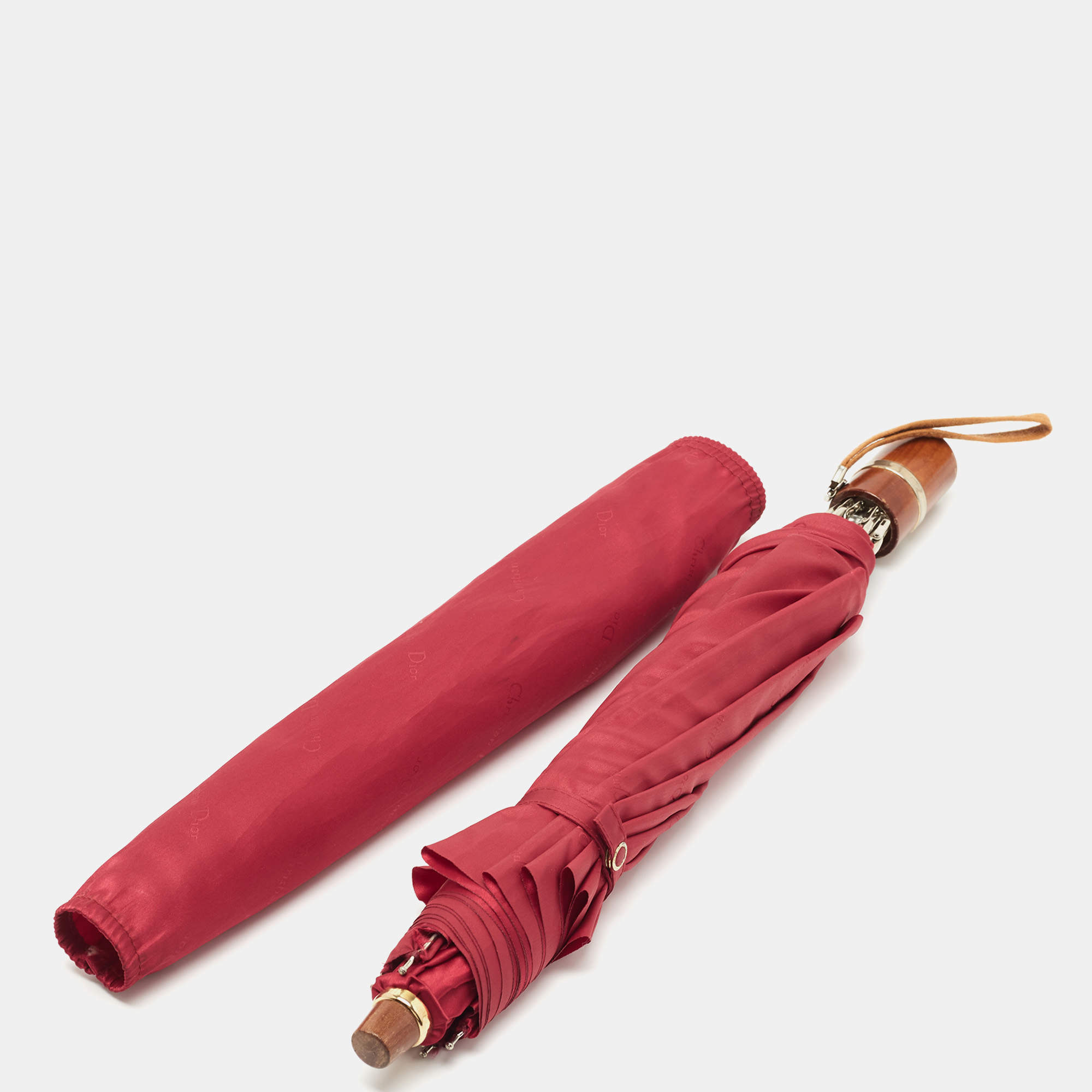 Pre Owned Dior Red Nylon Folding Umbrella