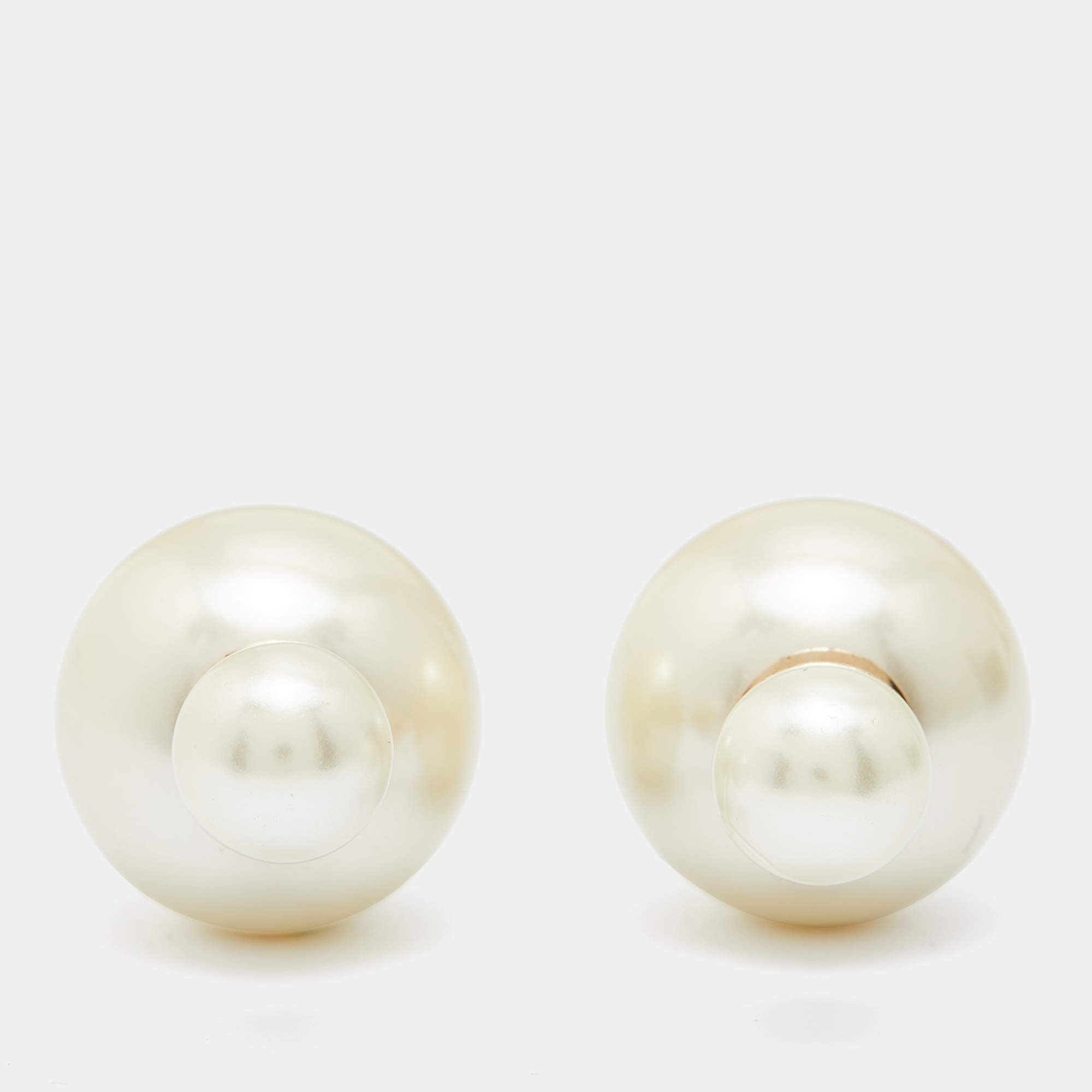 Dior Tribales Cream Faux Pearl Gold Tone Stud Earrings
