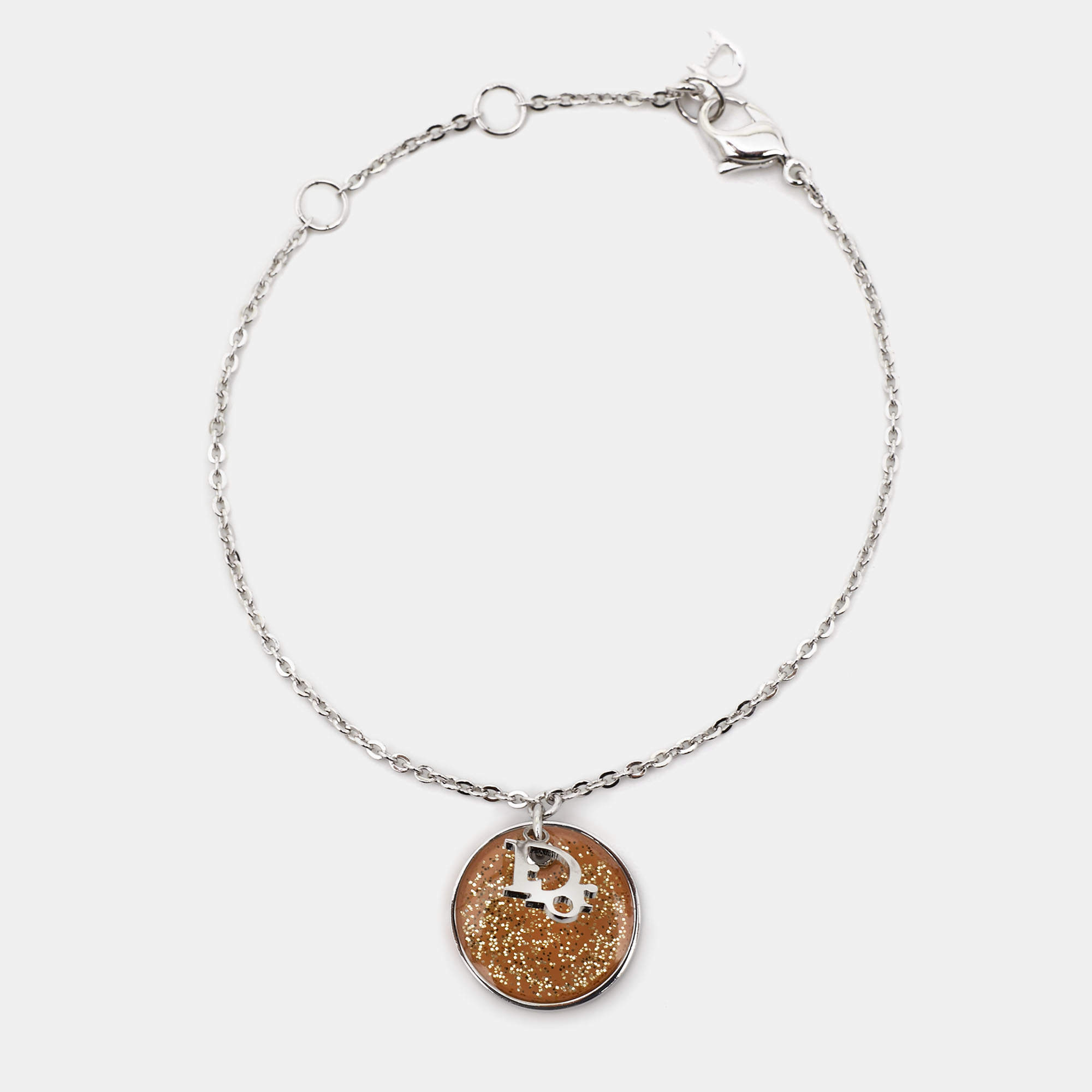 Pre Owned Dior Glittering Enamel Silver Tone Charm Bracelet