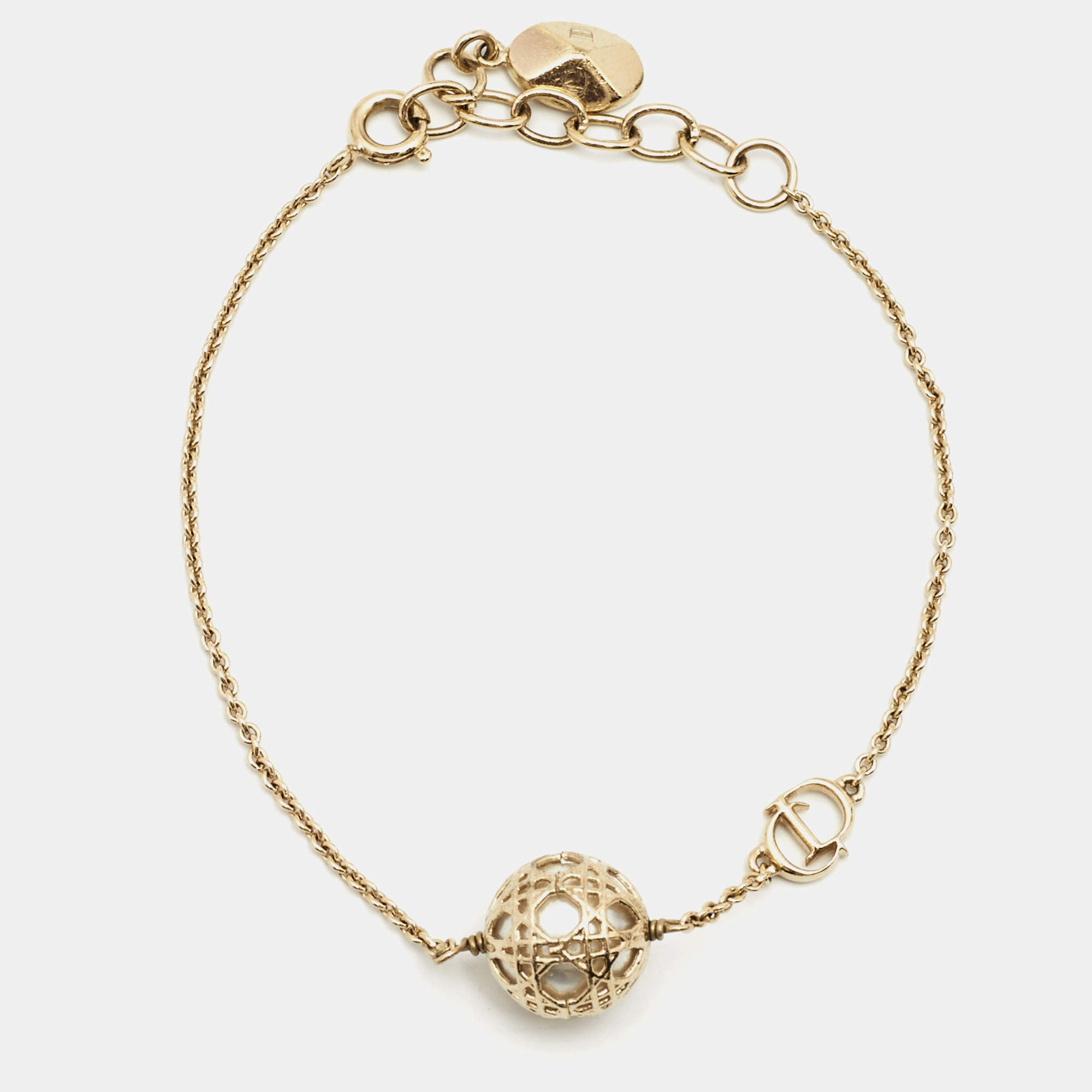 Dior Secret Cannage Faux Pearl Gold Tone Bracelet