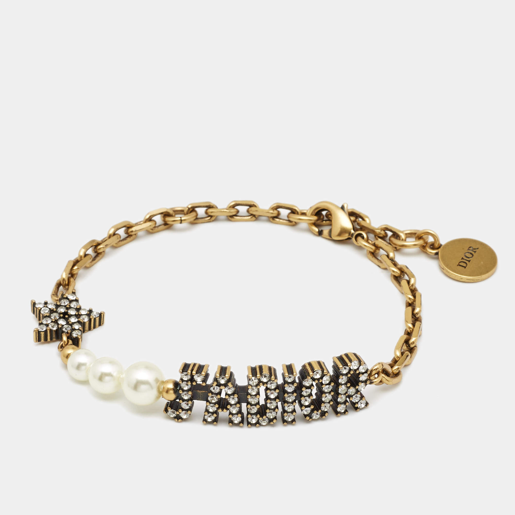 Dior J'Adior Faux Pearl Crystals Gold Tone Bracelet