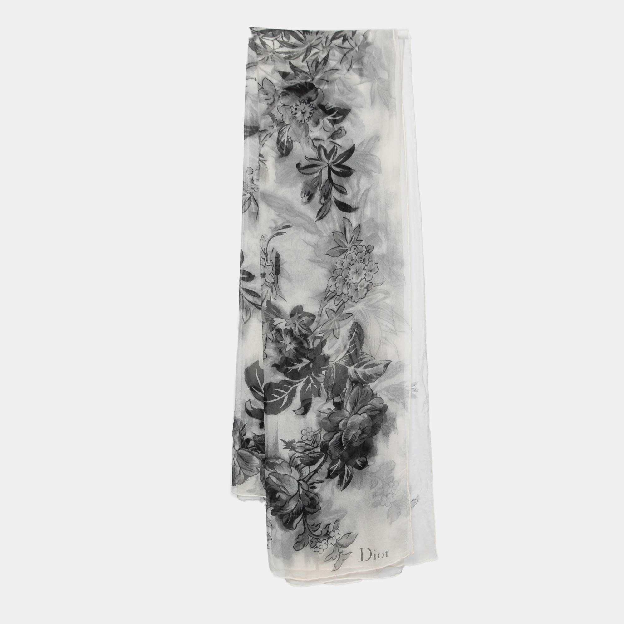 Pre Owned Dior Black/White Floral Print Silk Scarf
