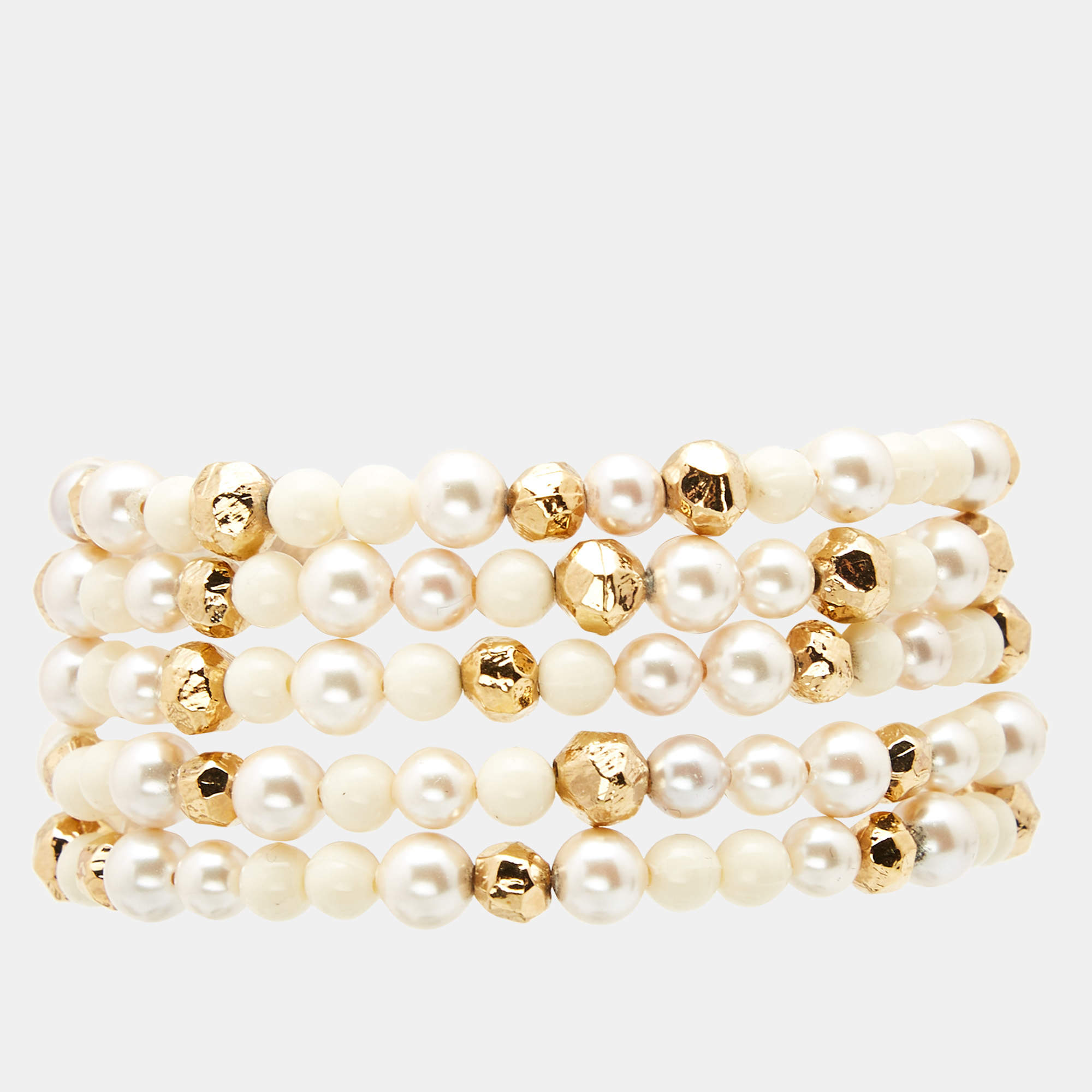 Pre Owned Dior Faux Pearl Beads Gold Tone Bracelet
