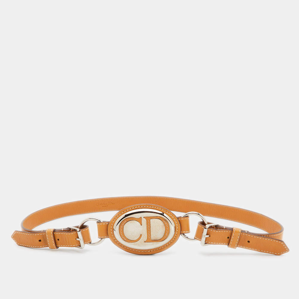 Pre Owned Dior Tan Leather CD Plague Buckle Belt 85CM