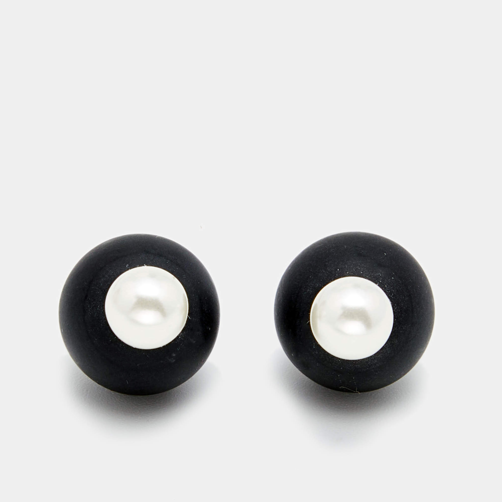 Dior Tribales Resin Faux Pearl Silver Tone Earrings
