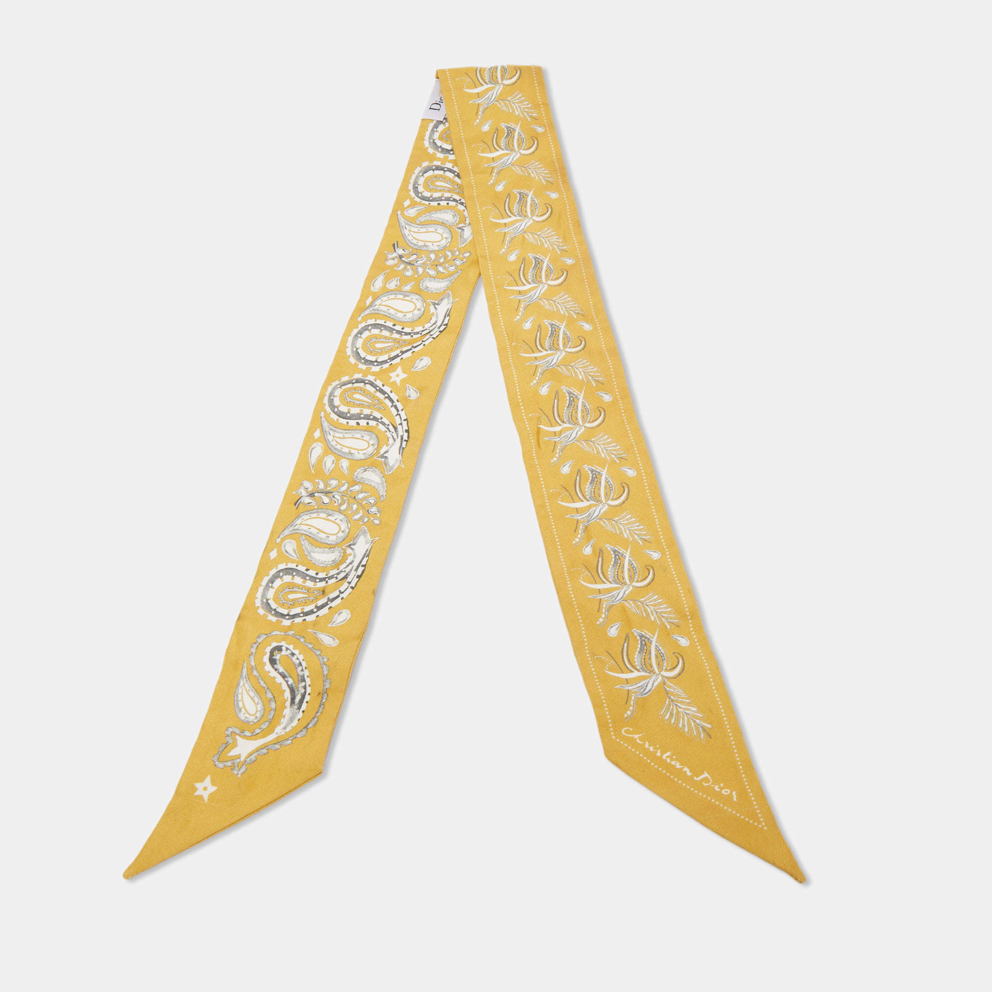 Dior Yellow Paisley Print Silk Mitzah Scarf