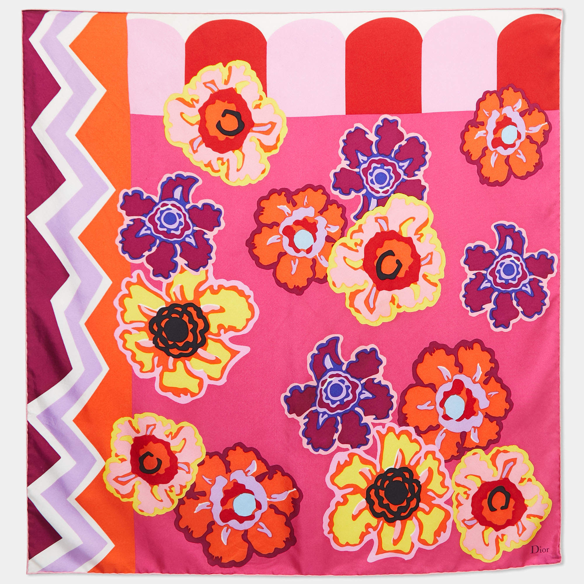 Dior Pink Floral Print Silk Scarf 