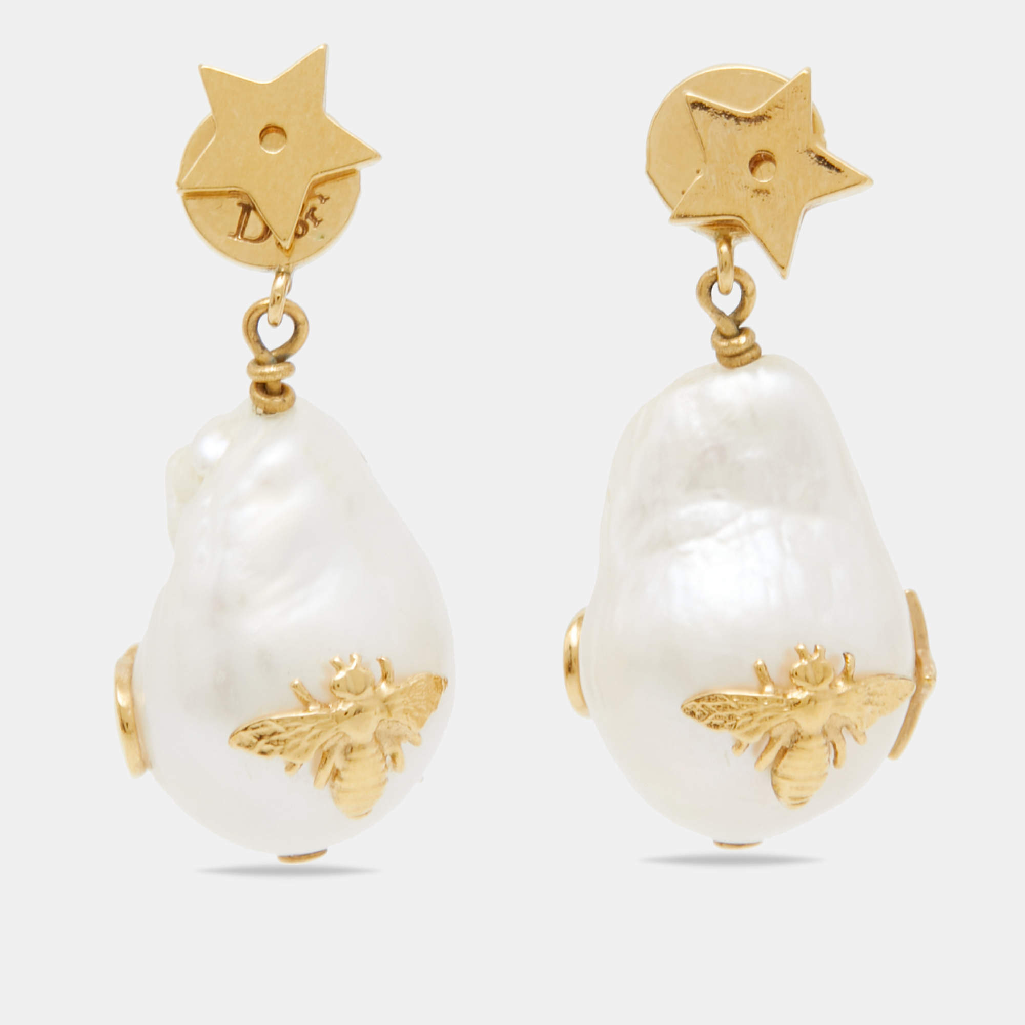 Pre Owned Dior Faux Pearl Gold Tone Earrings