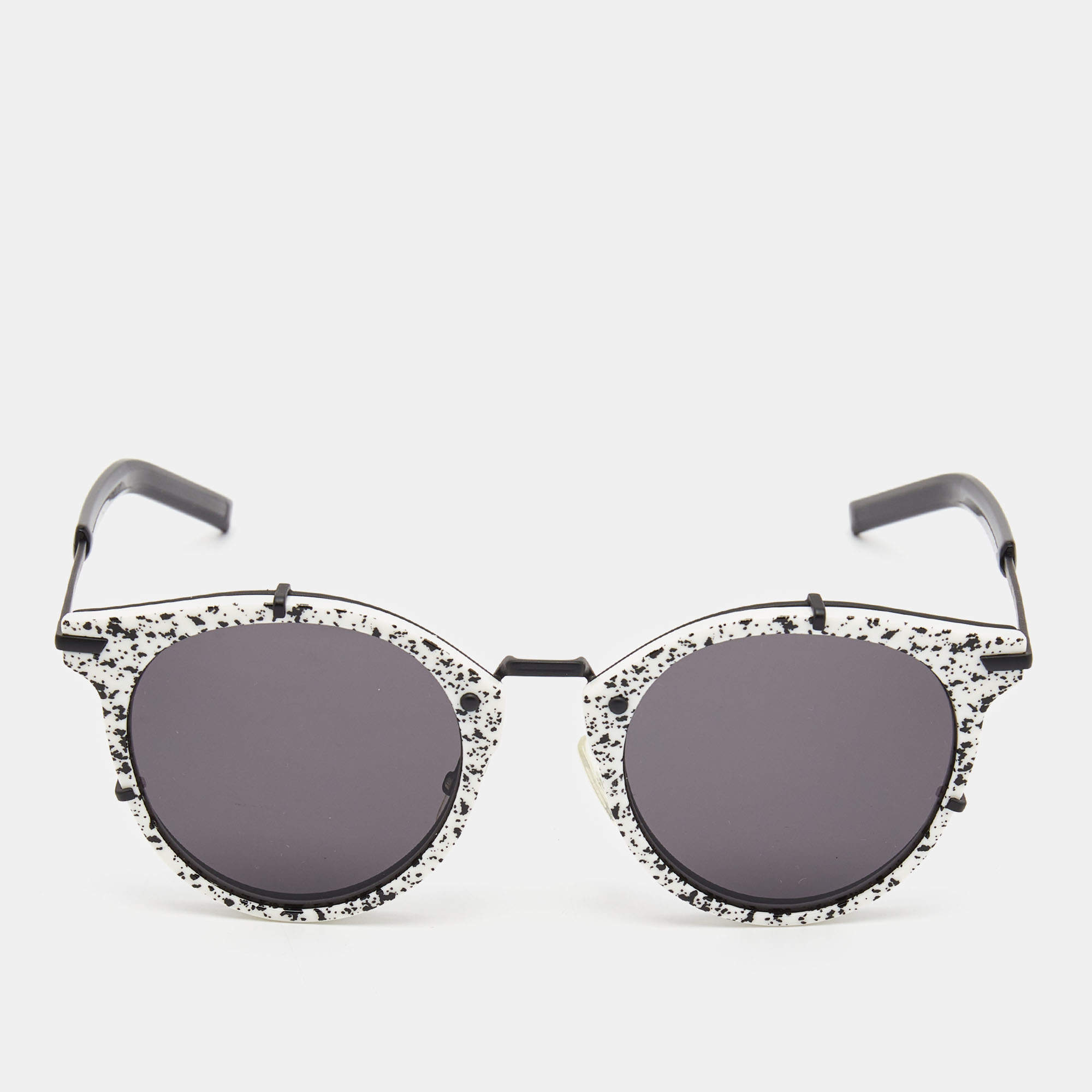 Pre Owned Dior Black/White Printed DIOR0196S Round Sunglasses