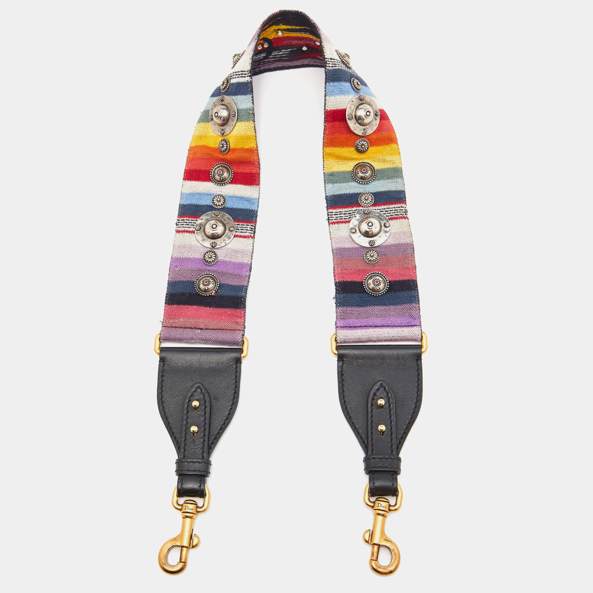 Dior Multicolor Studded Canvas and Leather Bohemian Inspired Shoulder Strap