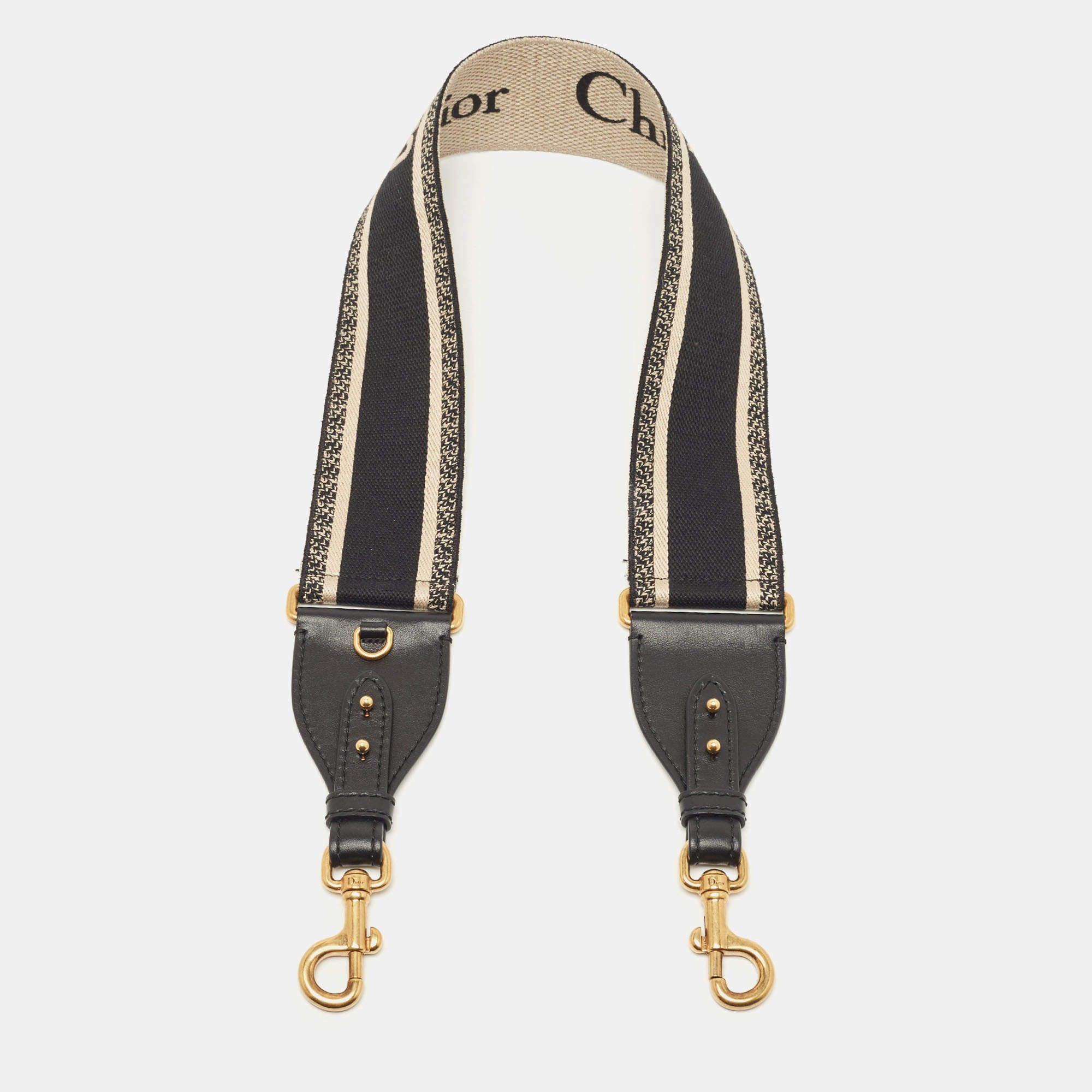 Pre Owned Dior Black/Cream Embroidered Canvas Shoulder Bag Strap
