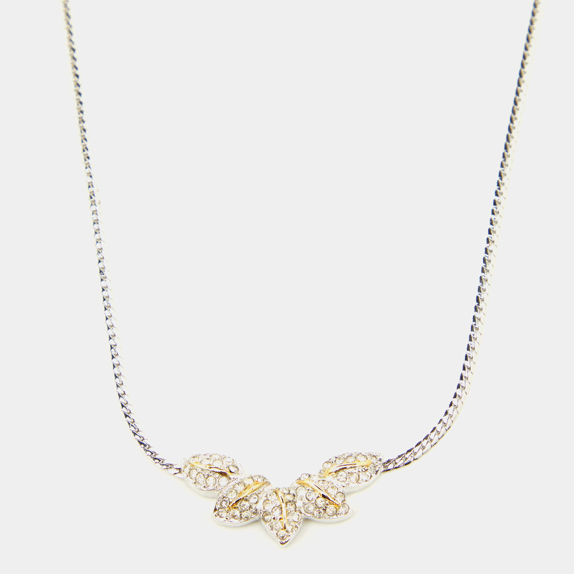 Dior Bijoux 5 Leaves Crystals Two Tone Necklace
