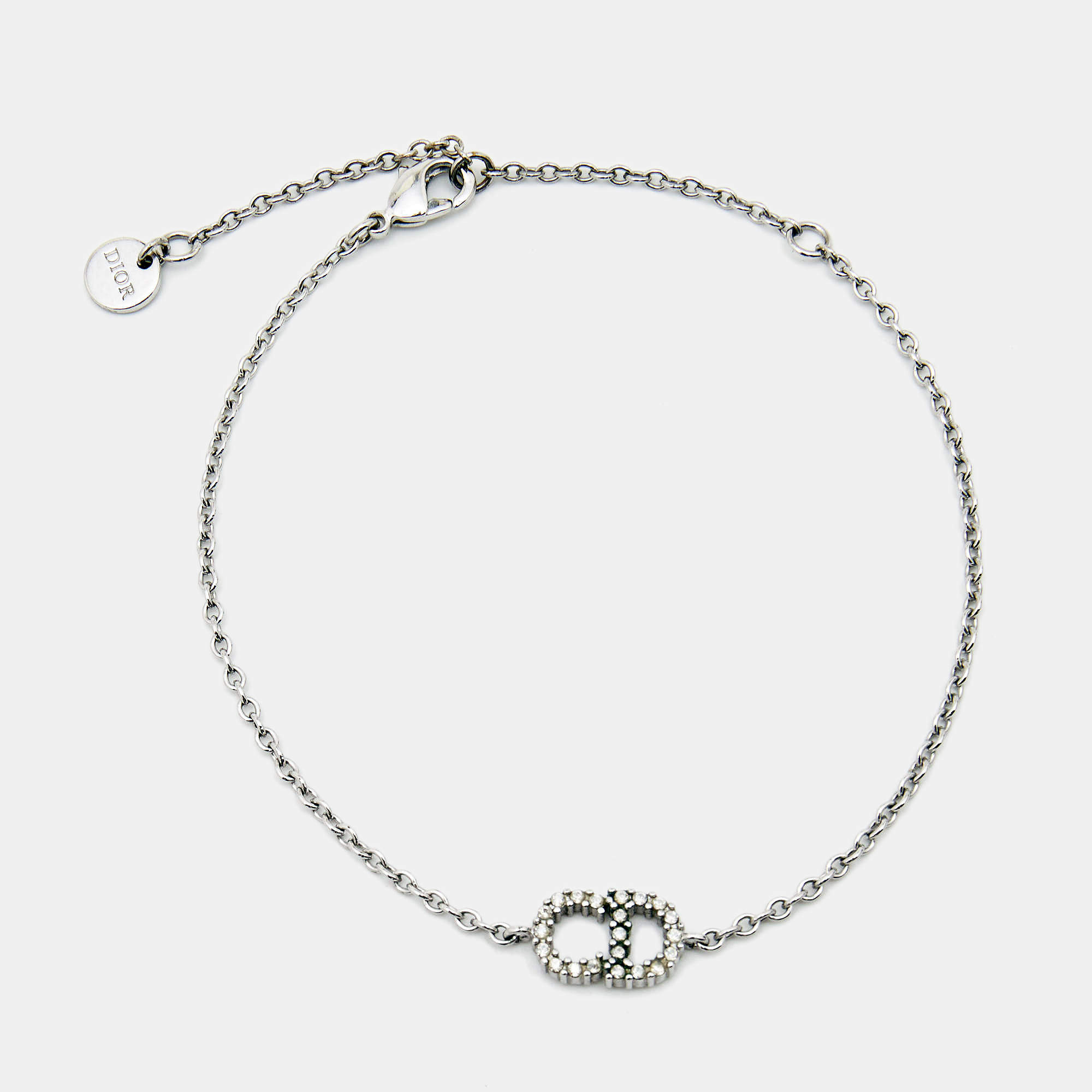 Pre Owned Dior CD Crystal Silver Tone Bracelet 