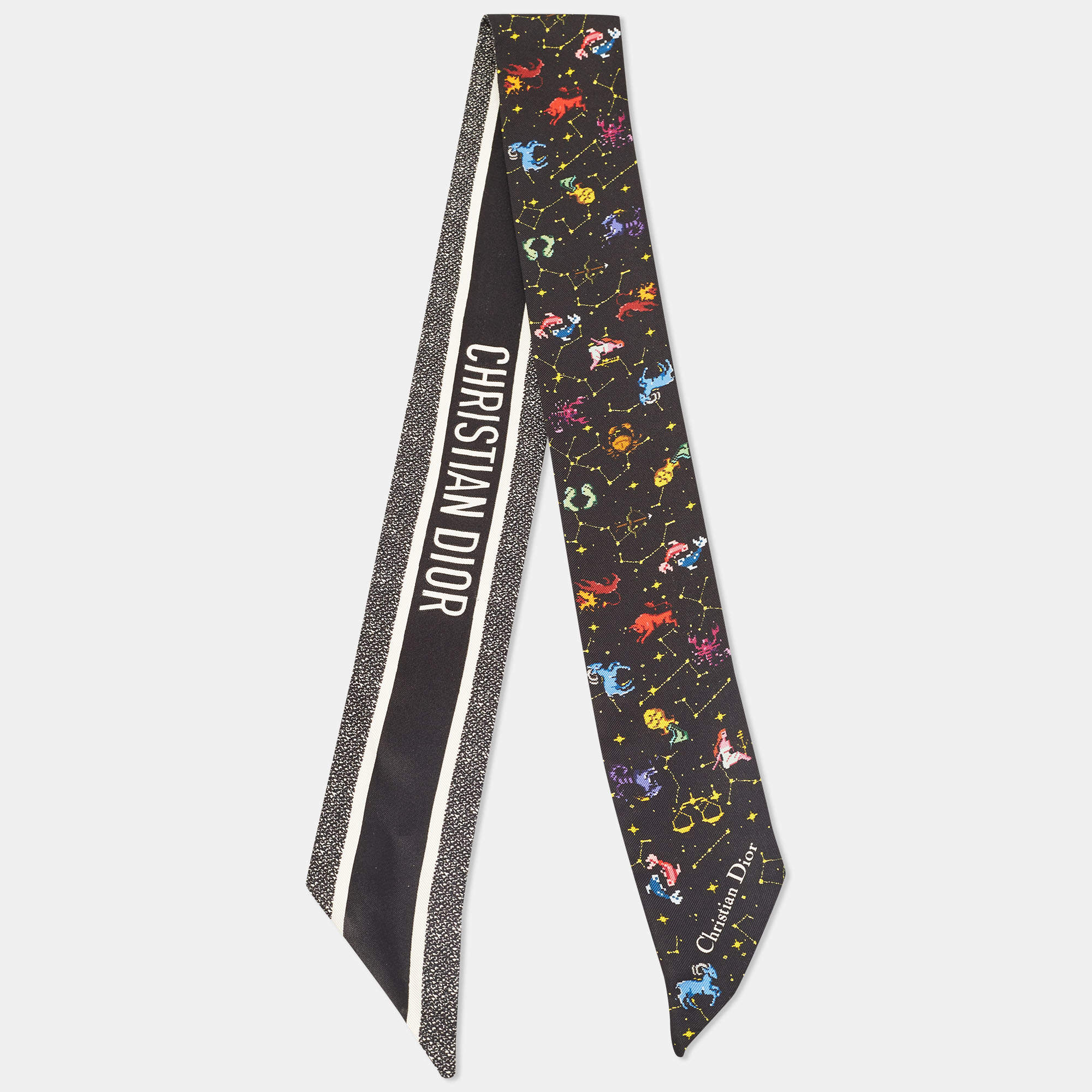 Dior Black Pixel Zodiac Silk Mitzah Scarf