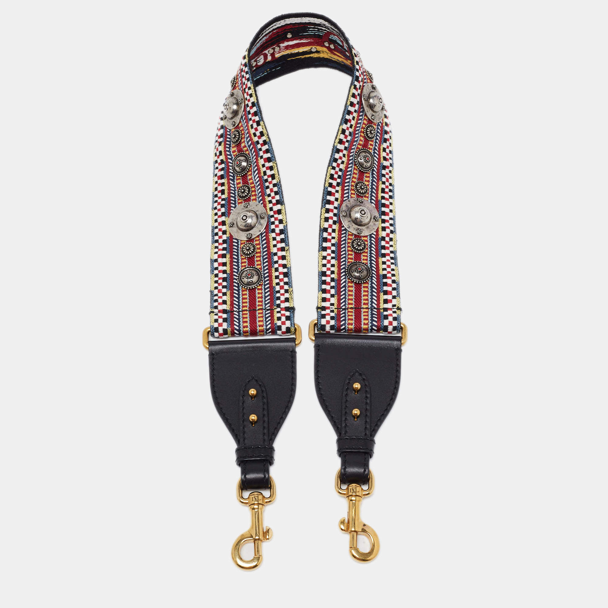 Pre Owned Dior Multicolor Fabric and Leather Studded Bohemian Inspired Shoulder Strap