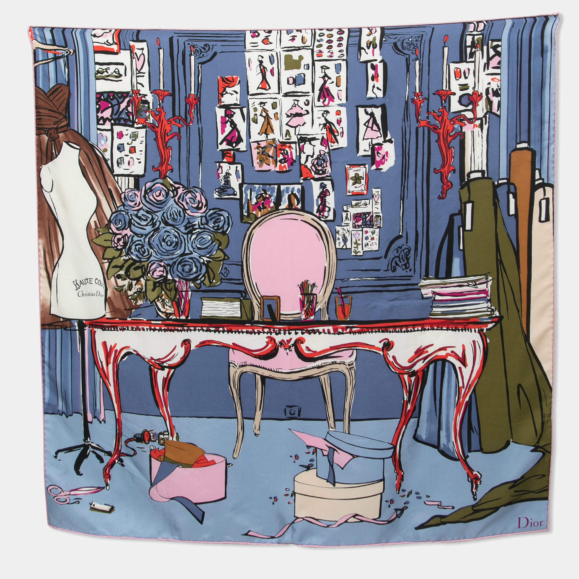 Dior Blue Haute Couture Print Silk Scarf