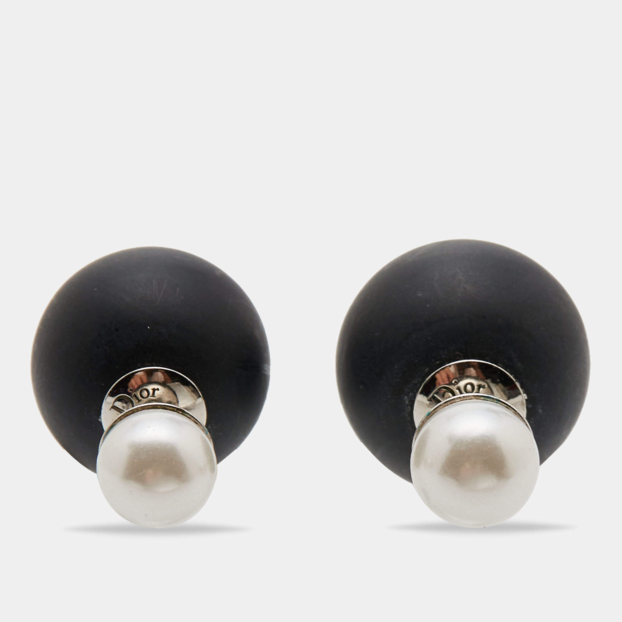 Dior Tribales Resin Faux Pearl Silver Tone Earrings