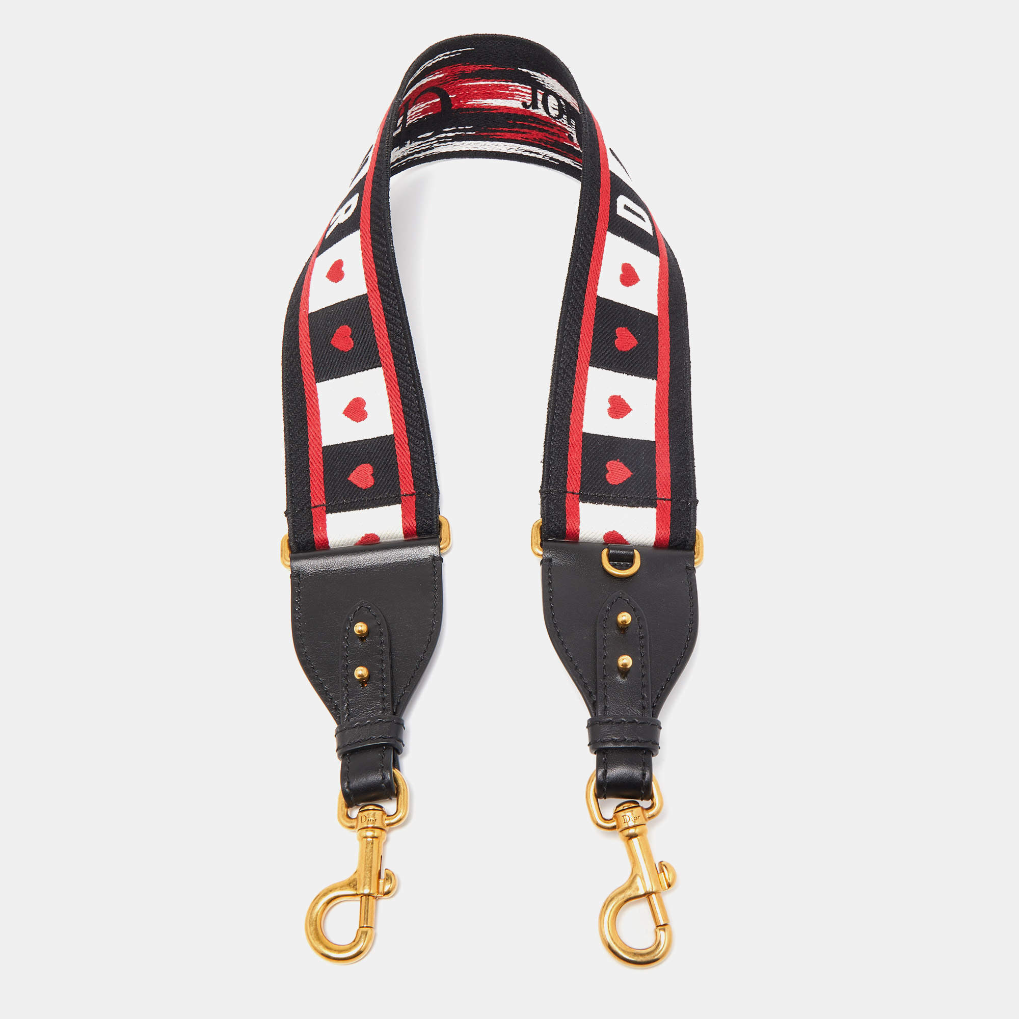 Pre Owned Dior Black/Red Embroidered Canvas and Leather Dioramoour Shoulder Bag Strap
